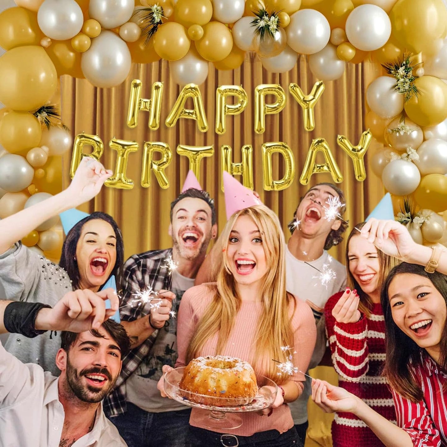 10 x 7 Feet Gold Backdrop Curtain for Partie, Background Curtains for Photoshoot, Birthday, Wedding, Halloween, Thanksgiving, Christmas, New Year Party Decoration 5Ft x 7Ft, 2 Panels