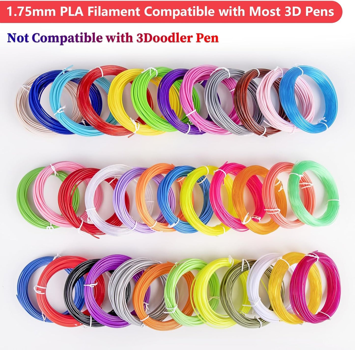 36 Colors 3D Pen Filament 1.75mm PLA, Each Color 32.8 Feet, Total 1181 Feet 3D Pen Filament Refills 3D Printing Pen Refills with High-Precision Diameter Not Compatible with 3Doodler Pen