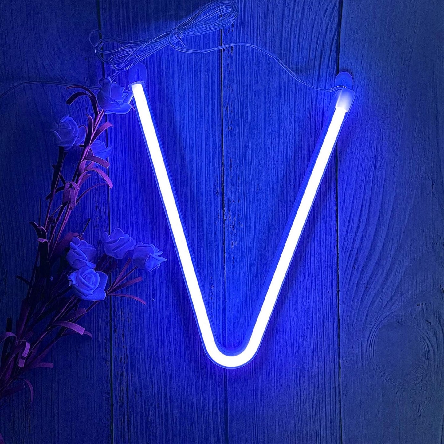 ENUOLI Light Up Letters Neon Signs, Blue Alphabet Neon Lights Wall Decor for Home, Birthday Party, Bar, Valentine’s Day Word-Blue Letter (V)
