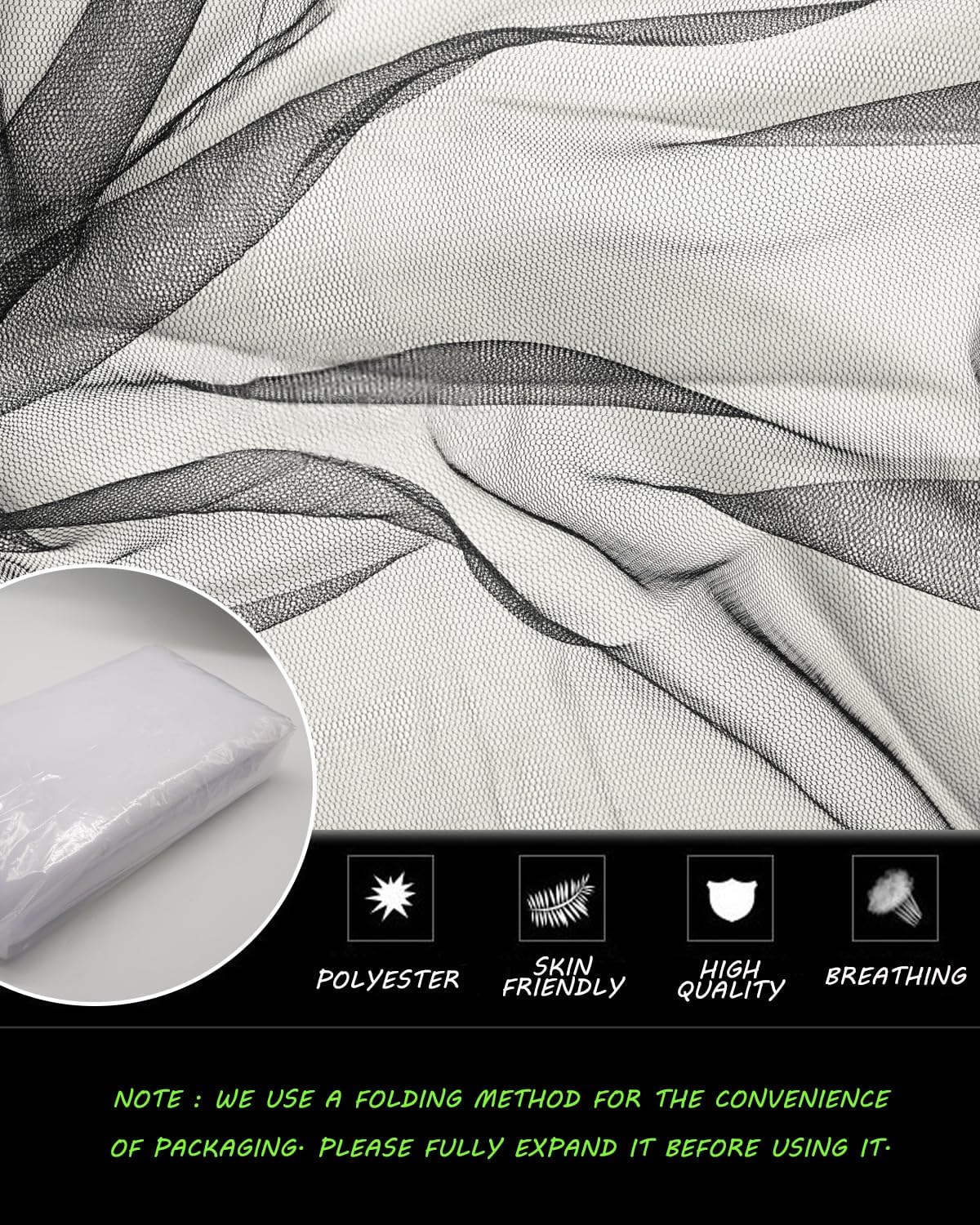 Black Tulle Fabric 108" x 25 Yards for Wedding Pew Bows Garden Netting Plant Cover Gift Wrapping Ceiling Draping Baby Shower Birthday Party Reception DIY Craft Supplies