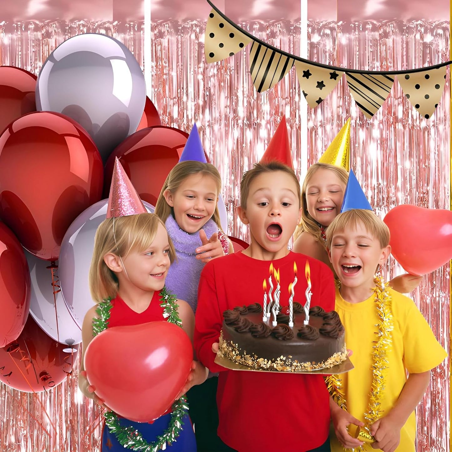 Keyali 3 Pack 3.3 * 8.3 ft Foil Curtain Metallic Tinsel Fringe Curtains Photo Booth Props Backdrop for Birthday Wedding Engagement Baby Shower Christmas Holiday Celebration Partyl,Rose Gold