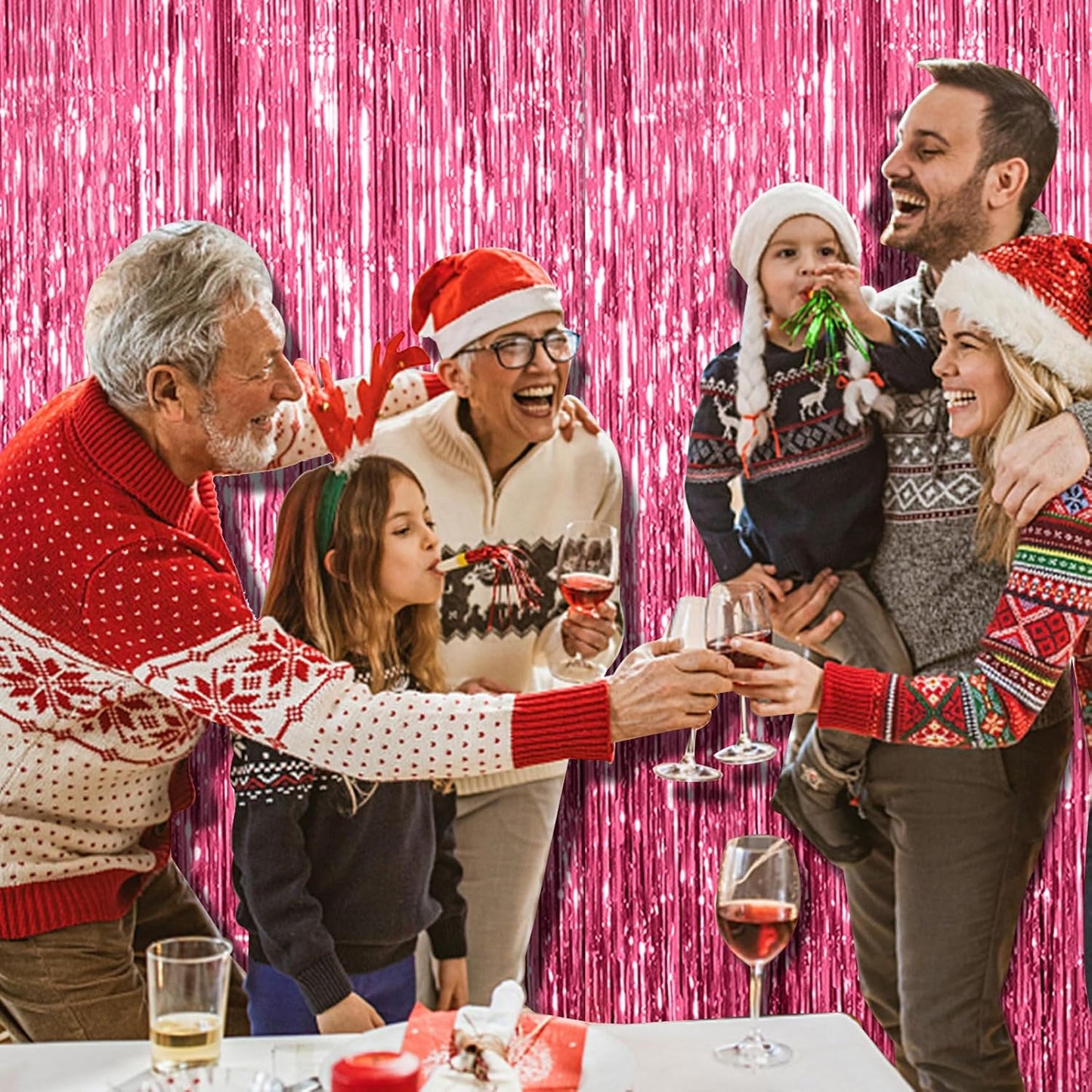 5 Pack Pink Tinsel Curtain Party Backdrop Foil Fringe Birthday Photo Booth Streamer Backdrop Theme Decorations