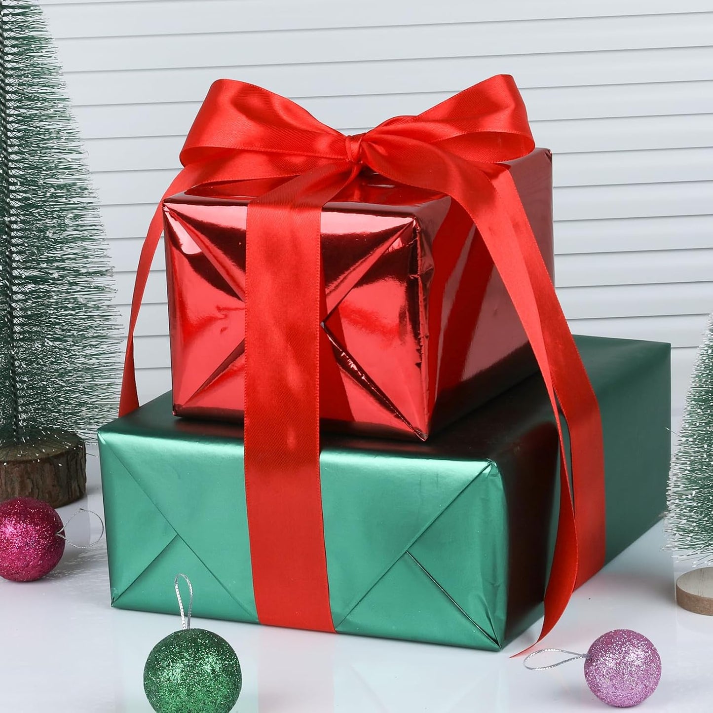 NESCCI 100 Yards Ribbon,1-1/2 Inch Red Satin Ribbon,Single Face Satin Ribbons,Perfect for Gift Wrapping,Wedding Decoration,Handmade Bows, Wrapping Bouquet,Halloween, Christmas