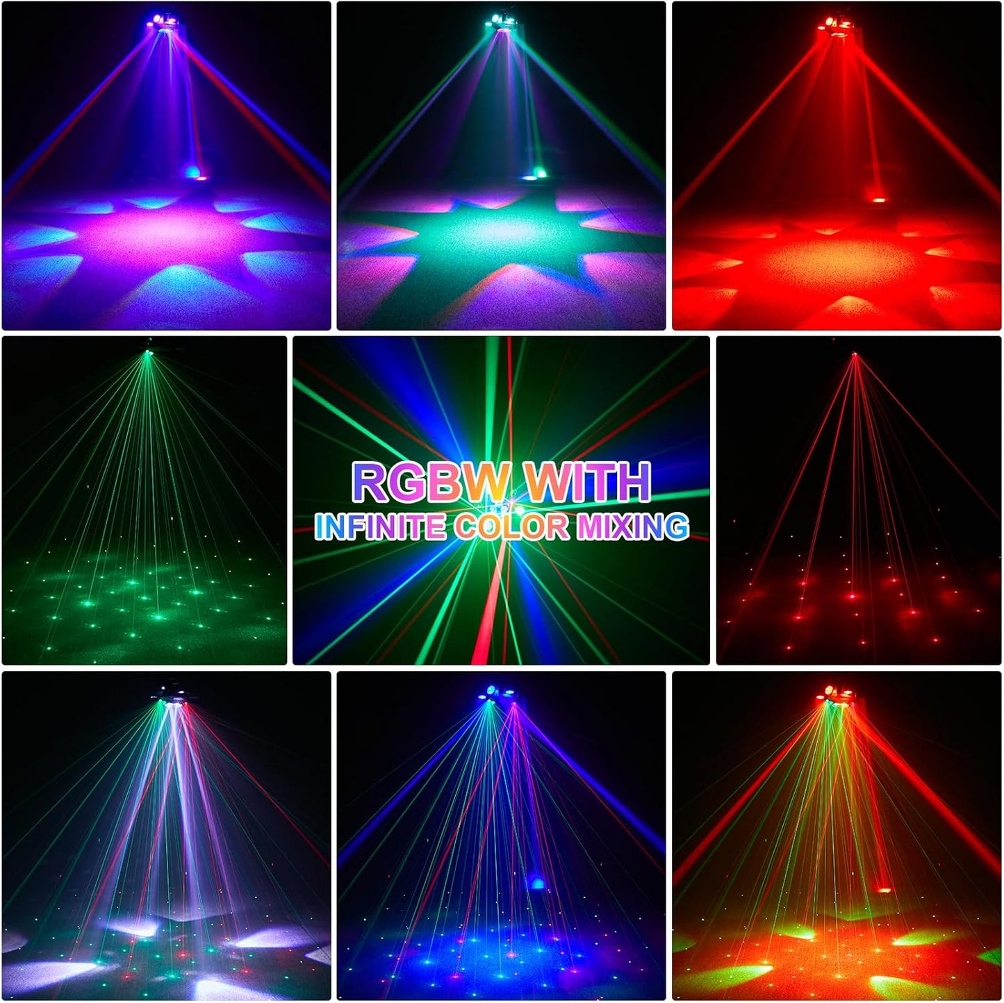 4-Pack Moving Head DJ Lights,150W Party Light with Mixed Lighting Effects, 6 Arms Stage Light Support DMX-512 & Sound Activated, Stage Lights for Party Disco KTV Wedding Club