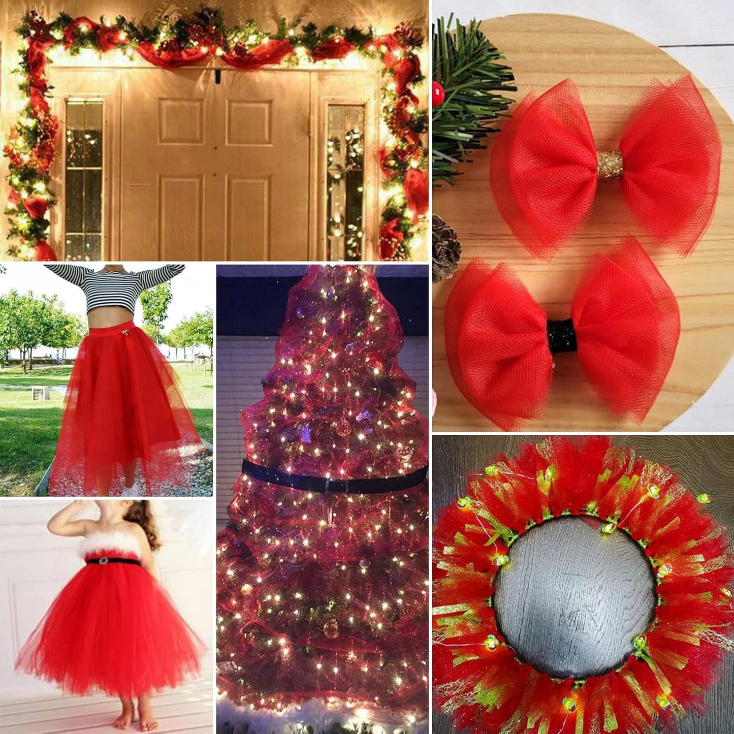 Red Tulle Fabric Rolls 6 Inch by 200 Yards (600 feet) Fabric Spool Tulle Ribbon for Christmas Gift Wrapping DIY Red Tutu Bow Baby Shower Birthday Party Wedding Decorations Craft Supplies