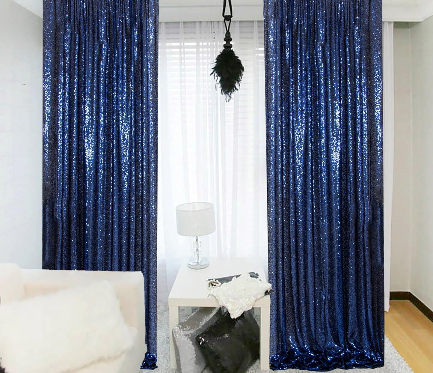 ShinyBeauty 4x10ft Navy Blue Sequin Photo Backdrop – 2 Pack Glitter Curtains for Wedding Photography, Party Decor, Studio Background (High-Reflective Sparkle, Portable & Lightweight)
