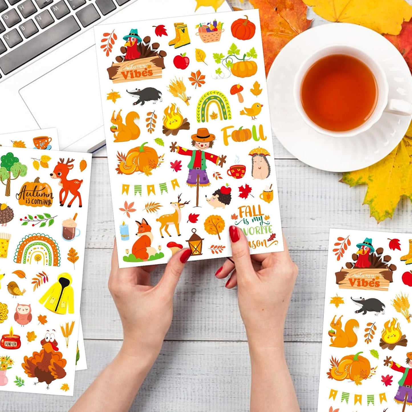 Fall Autumn Adhesive Stickers 990 Counts Woodland Pumpkin Stickers for Birthday Invitations Envelopes Decorations Party Goodie Gifts Bags Decor Water Bottle Decor Stickers