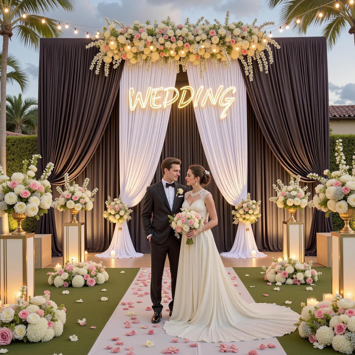 PartyVillage 20ft×15ft Brown Backdrop Curtain for Wedding Parties, 4 Panels Wrinkle Free 15 FT Long Polyester Photo Backdrop Drapes Back Drop Cloth for Birthday Photography Background