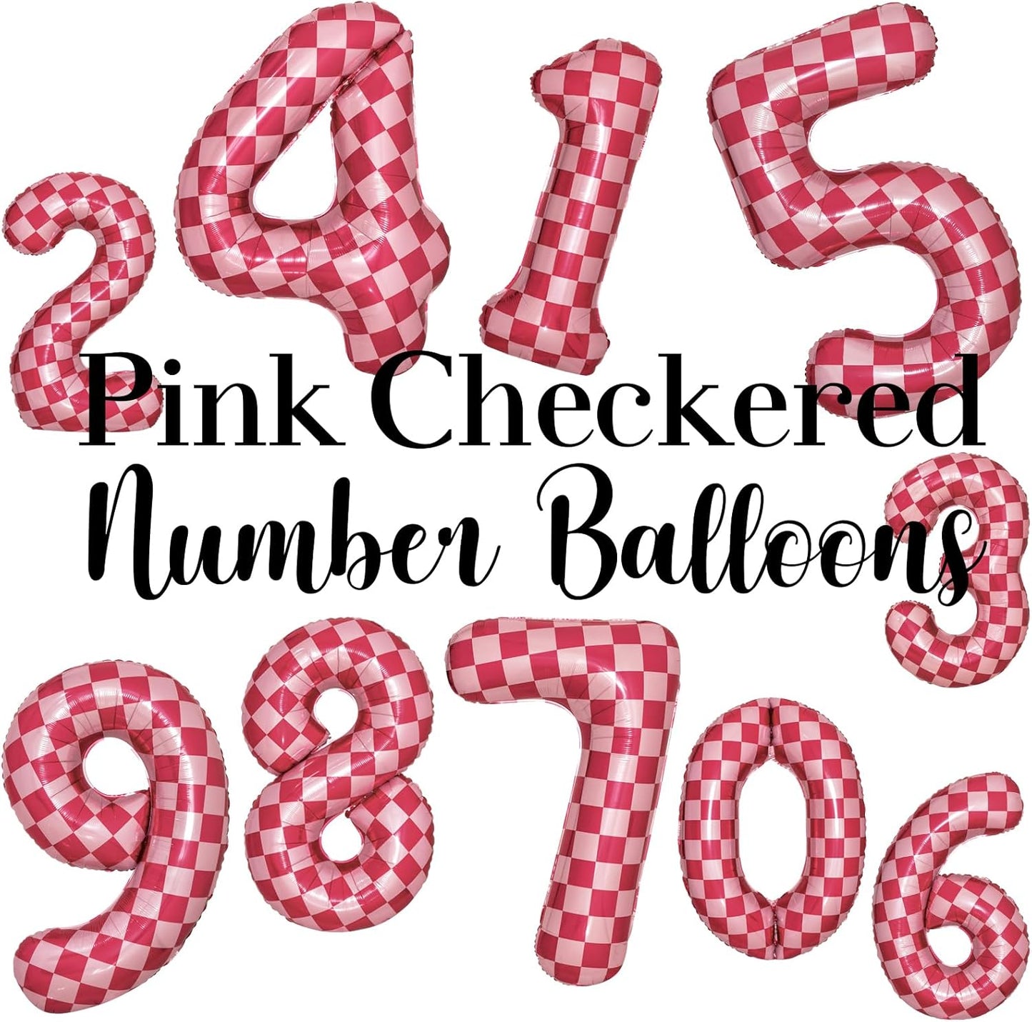 40 Inch Pink Checkered 2 Balloon Large Hot Pink Number Balloons for Girls 2nd Birthday Decorations Pink Number 2 Balloon