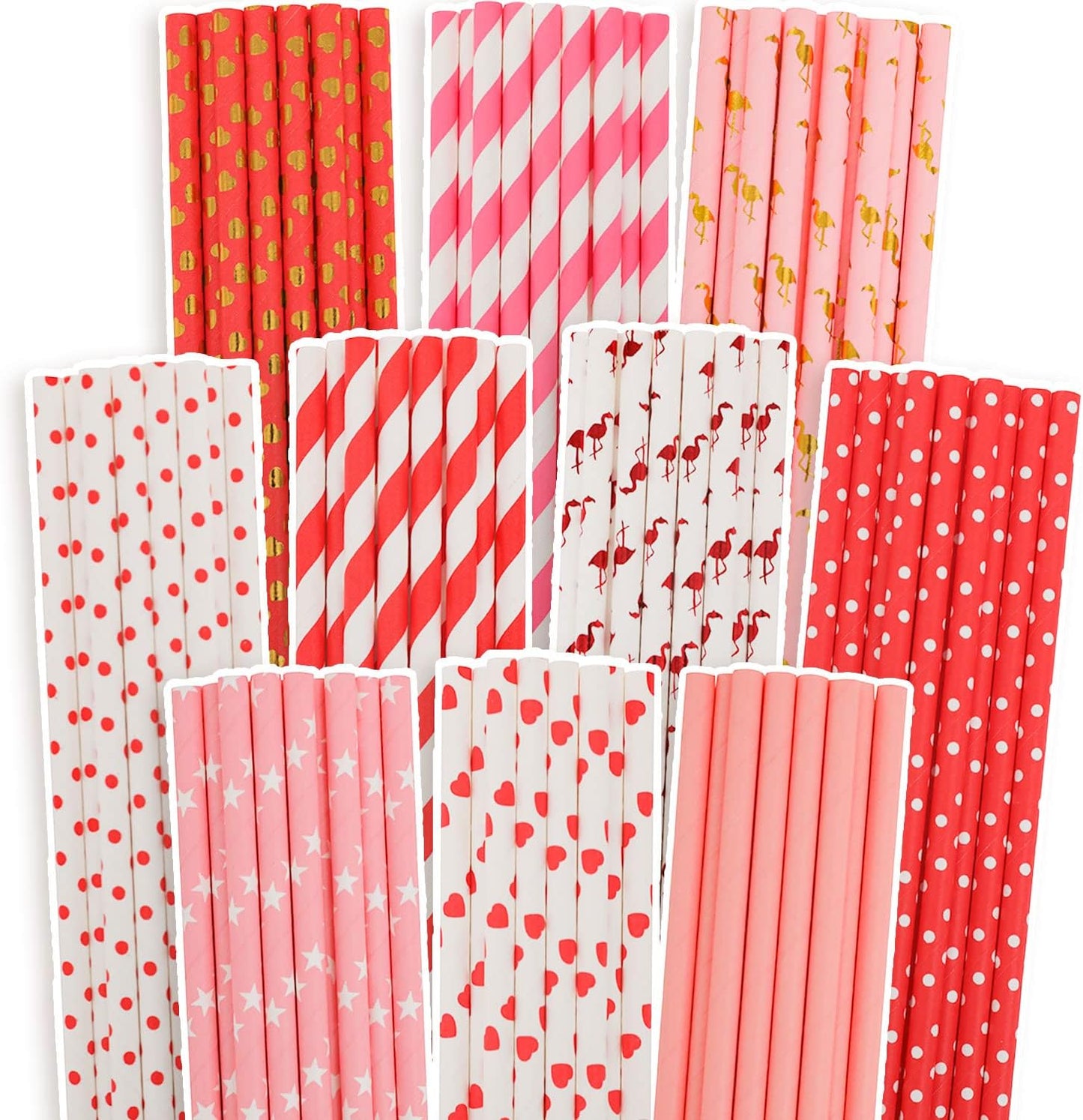 Valentine Paper Straws for Drinking Disposable Straws 150pcs Disposable Straws Bulk（10 Pattern）qiqee