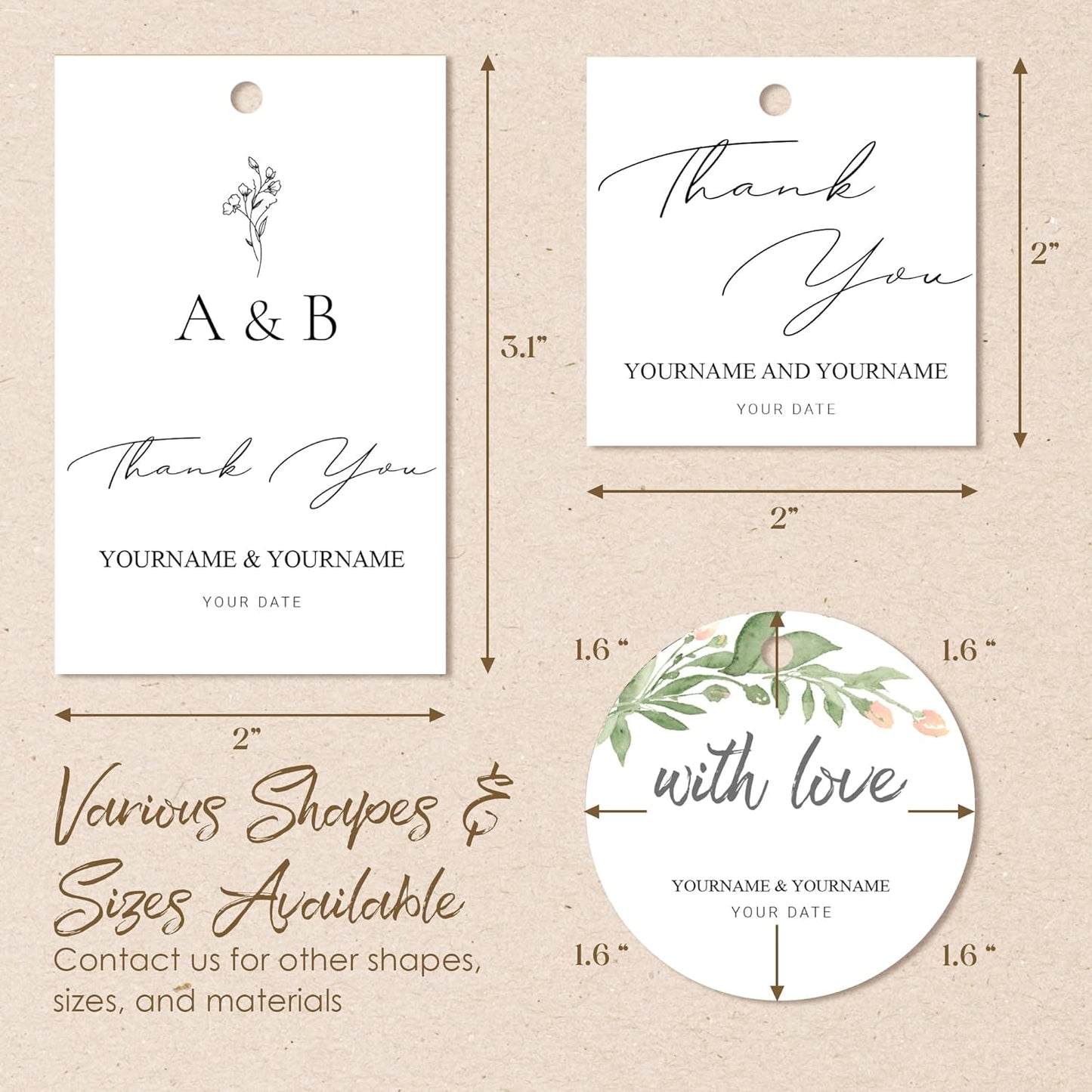 Custom Gift Tags for Wedding Favors - Personalized Thank You Hang Tags for Wedding Bridal Shower