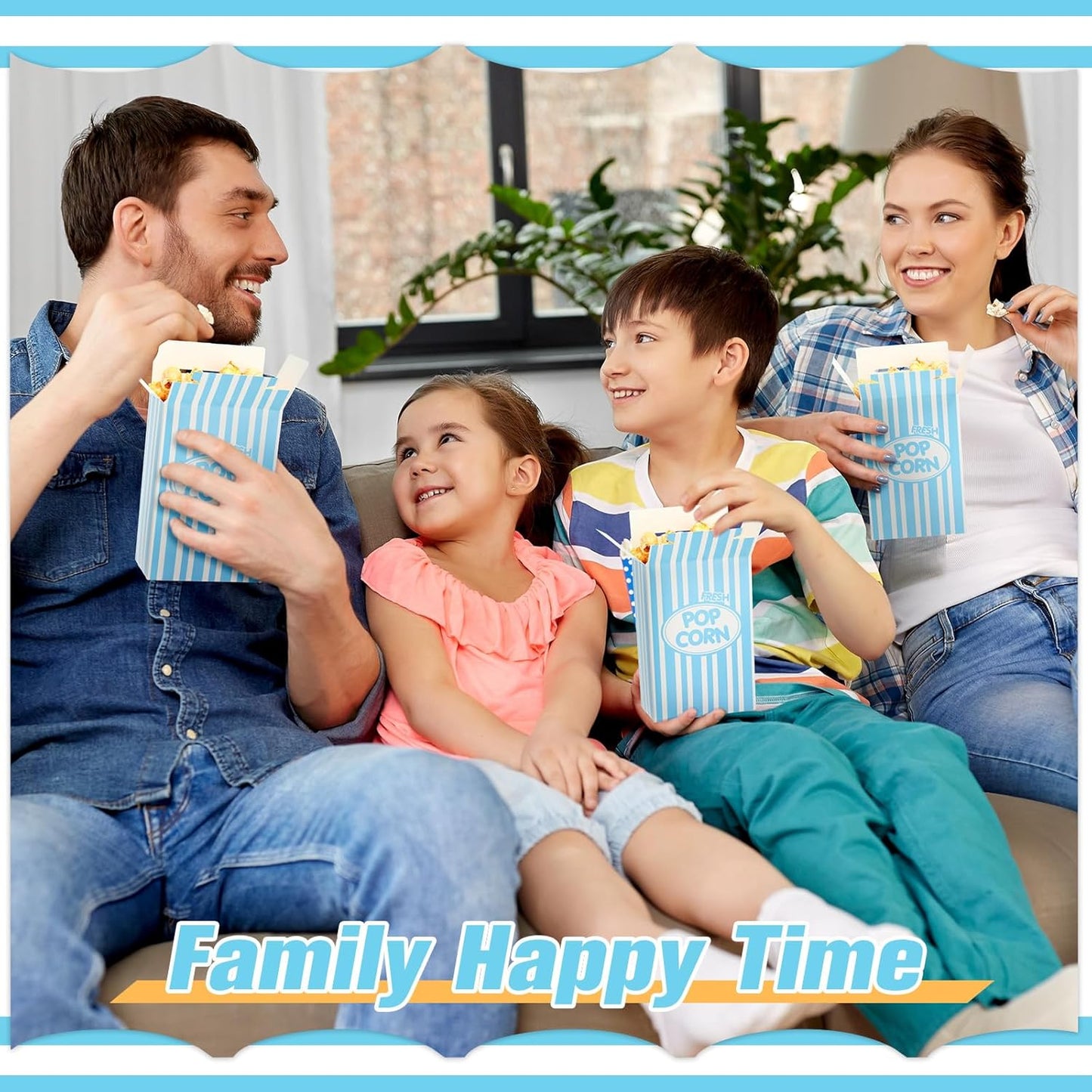 Xinnun 200 Pcs Paper Popcorn Boxes 1 oz Close Top Oil Proof Disposable Popcorn Container 6 x 4 x 2 Inch Stripes Leak Proof Popcorn Boxes for Party Movie Party Theater Night Birthday (Blue)