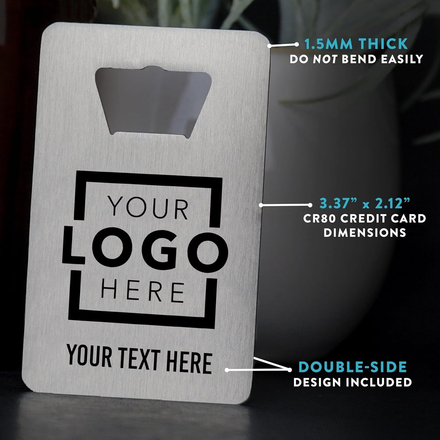 Custom Metal Bottle Opener Business Cards (Stainless Steel, 25 pcs) - 2 Business Days Personalized Stainless Steel Bottle Opener With Your Logo Printed 1.5mm Thick