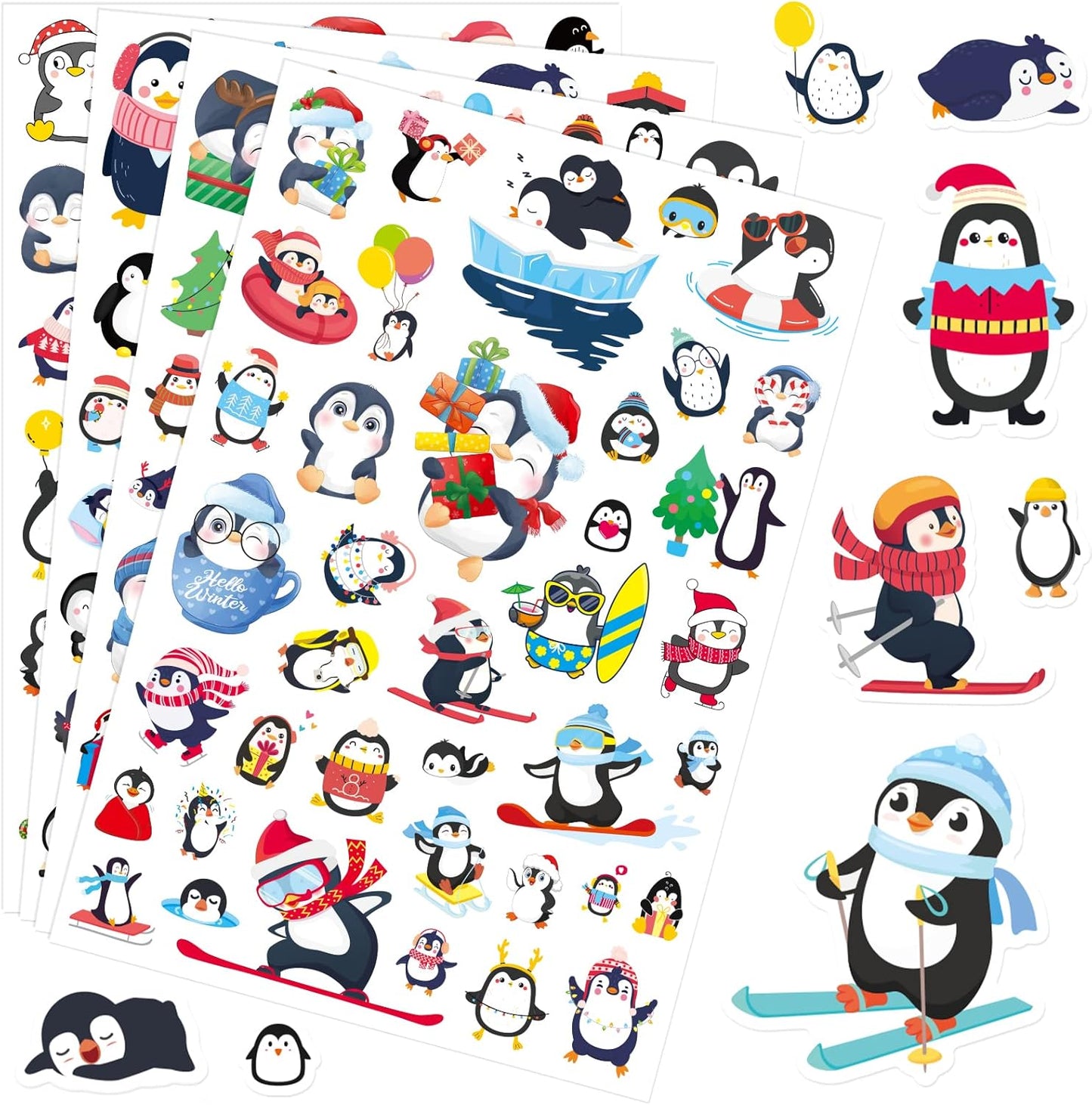 Cute Penguin Stickers 720 Counts Waterproof Cartoon Penguin Animal Decal Sticker Party Gifts Goodie Bags Decor Reward Birthday Party Favors Water Bottle Laptop Adhesive Sticker Invitation Decor