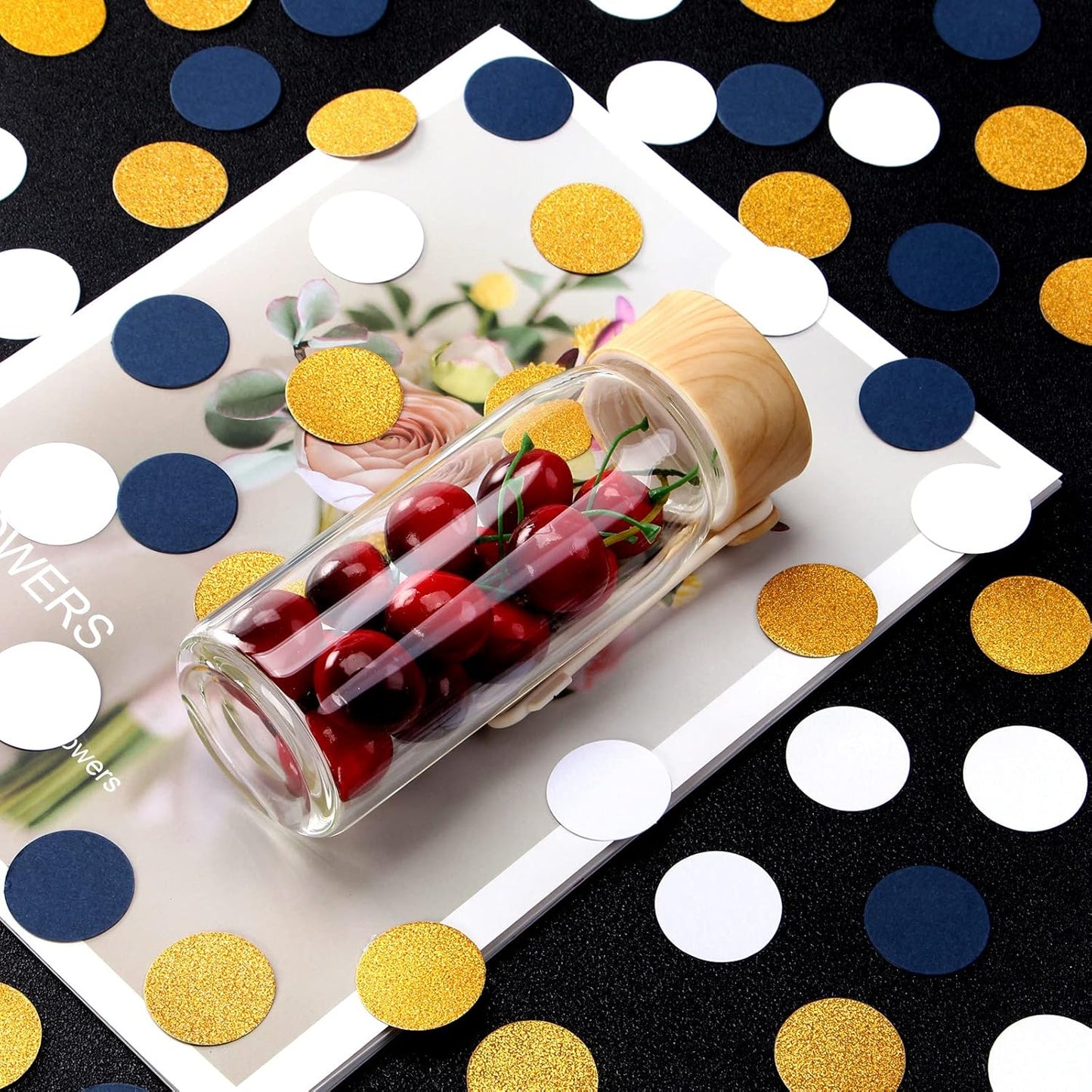 Navy Blue White Gold Confetti Birthday Decorations for Boys Glitter Paper decor Sprinkles Biodegradable Table Confetti Round for Graduation Wedding Baby Shower Party Lasting Surprise 300pcs