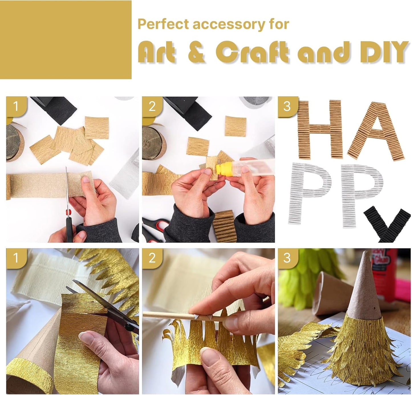 PartyWoo Gold Crepe Paper Streamers 4pcs 328ft Pack of Gold Crepe Paper for Wedding Birthday Baby Shower Engagement Anniversary New Year Eve Graduation Party Decorations(1.8 Inchx82 Ft/Roll)