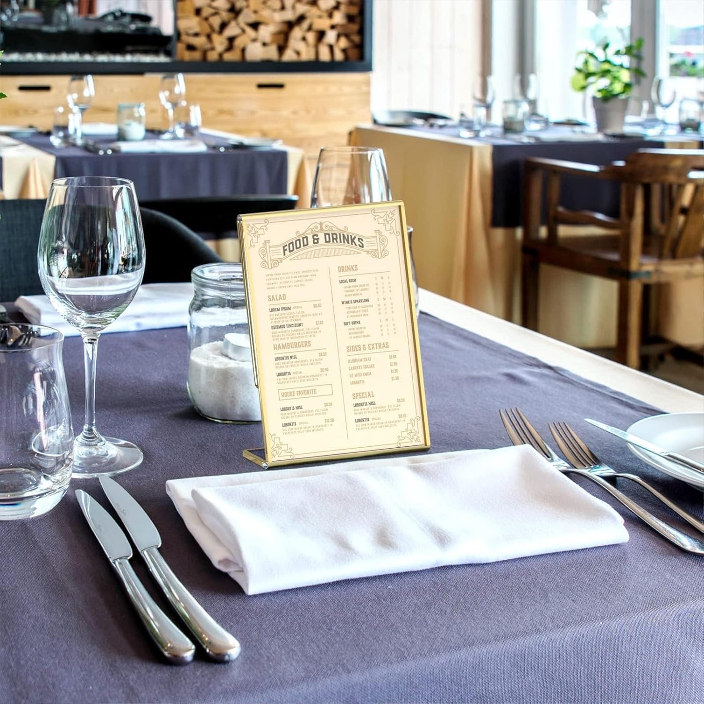 NIUBEE 4 x 6 Gold Frames, 6 Pack Acrylic Slanted Back Gold Picture Frames for Wedding Table Numbers, Restaurant Signs, Photos, Perfect for Wedding, Party, Event