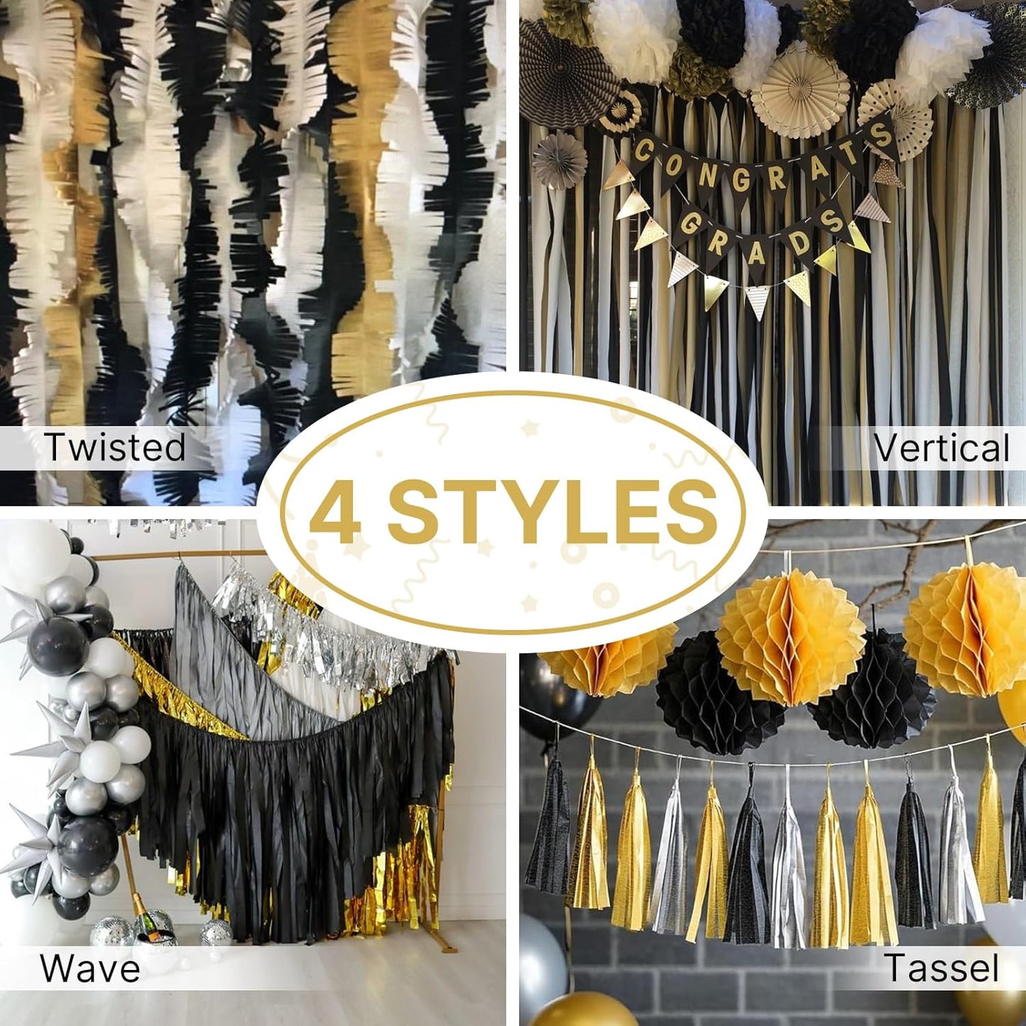 PartyWoo Gold Crepe Paper Streamers 4pcs 328ft Pack of Gold Crepe Paper for Wedding Birthday Baby Shower Engagement Anniversary New Year Eve Graduation Party Decorations(1.8 Inchx82 Ft/Roll)