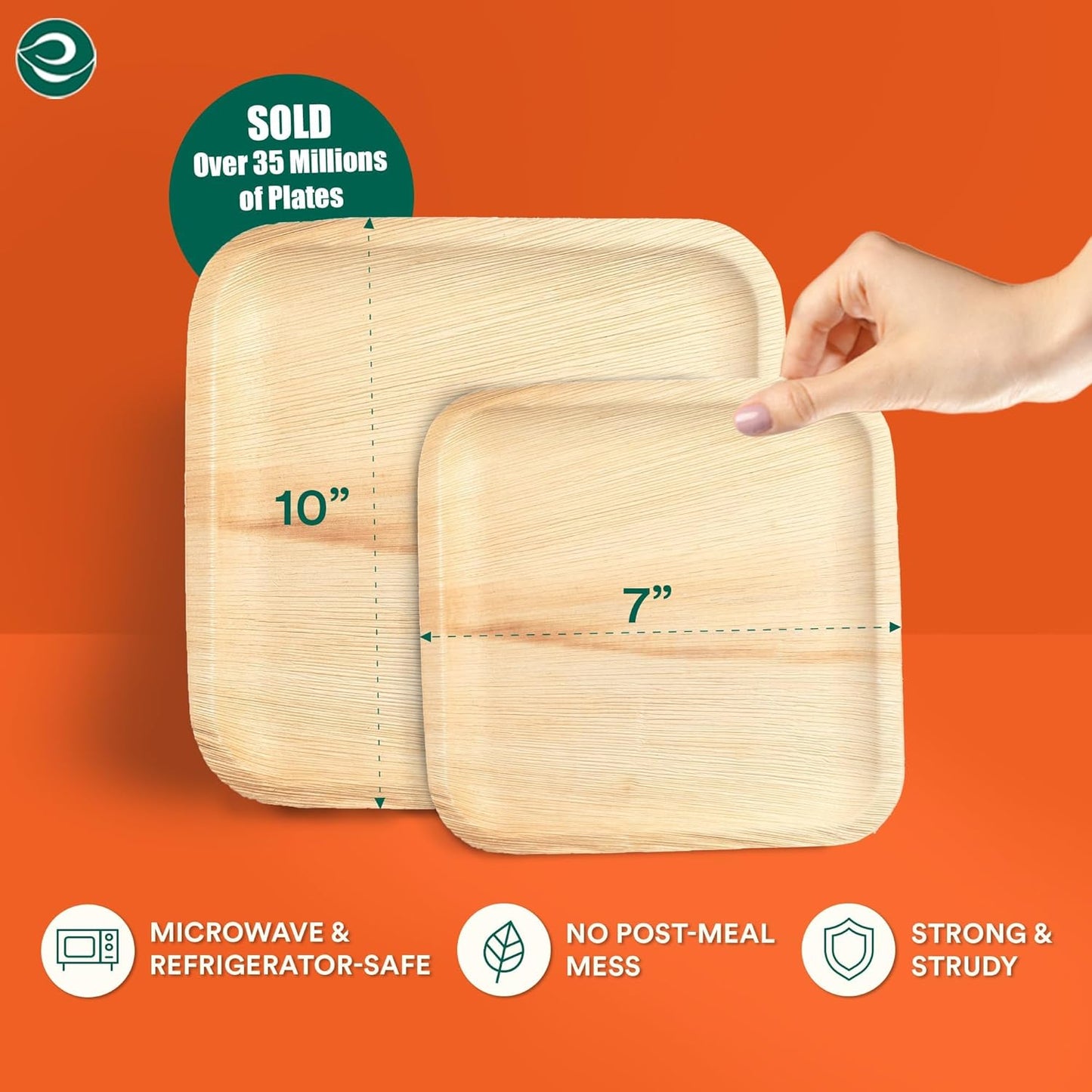 ECO SOUL Compostable 7 & 10 Inch Palm Leaf Square Plates (50 Count) Like Bamboo Plates | Biodegradable | Eco-Friendly, Microwave & Oven Safe - Party Pack