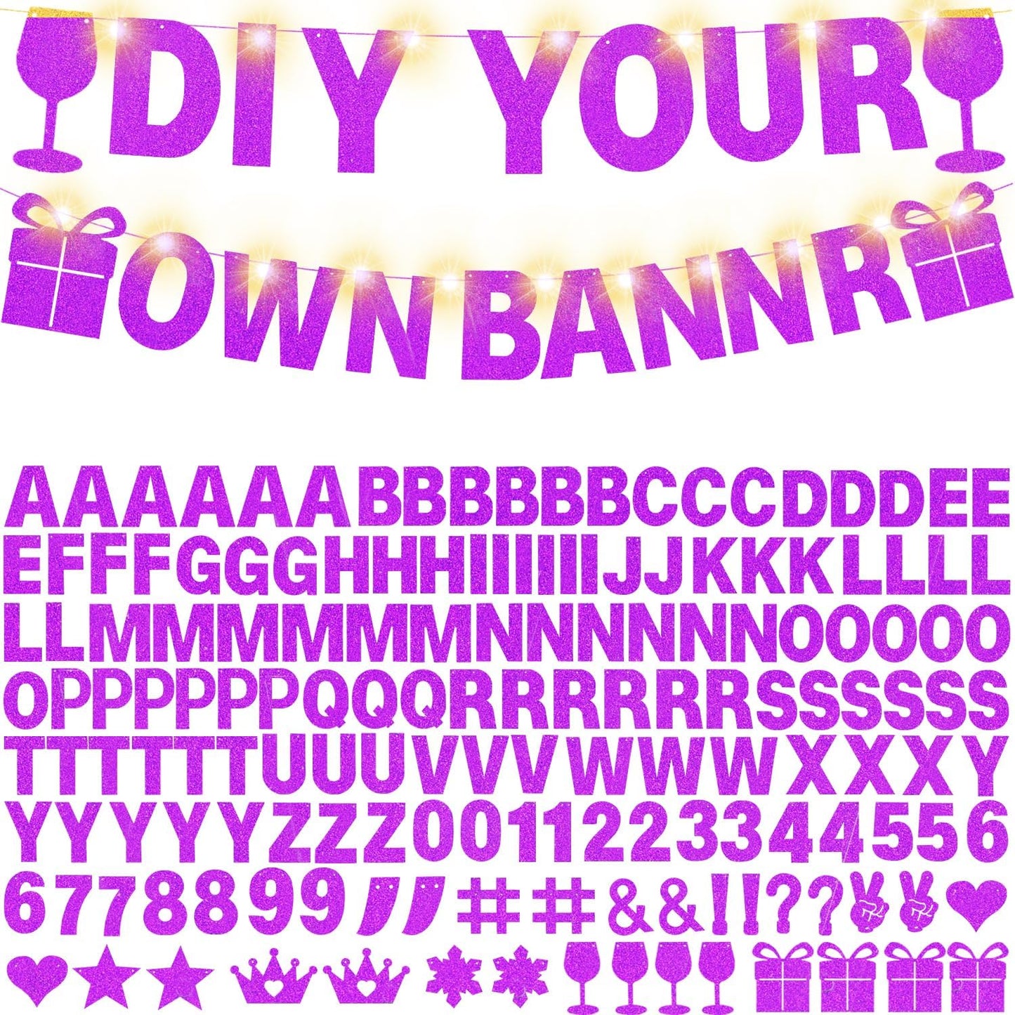 DIY Customizable Banner Letter Banners Party Supplies for Mermaid Party（Glitter Purple）