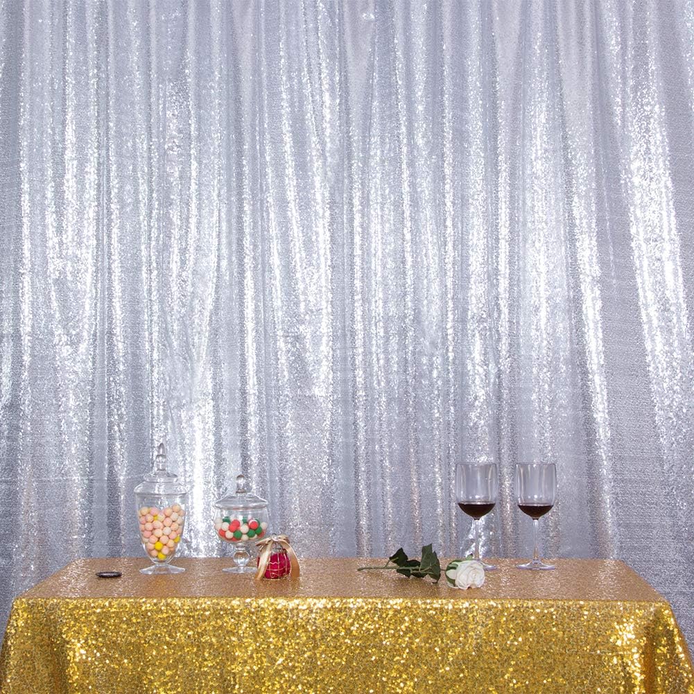 SquarePie Sequin Backdrop Non-Transparent Background Sparkly Curtain for Wedding Party 6FT x 6FT Silver
