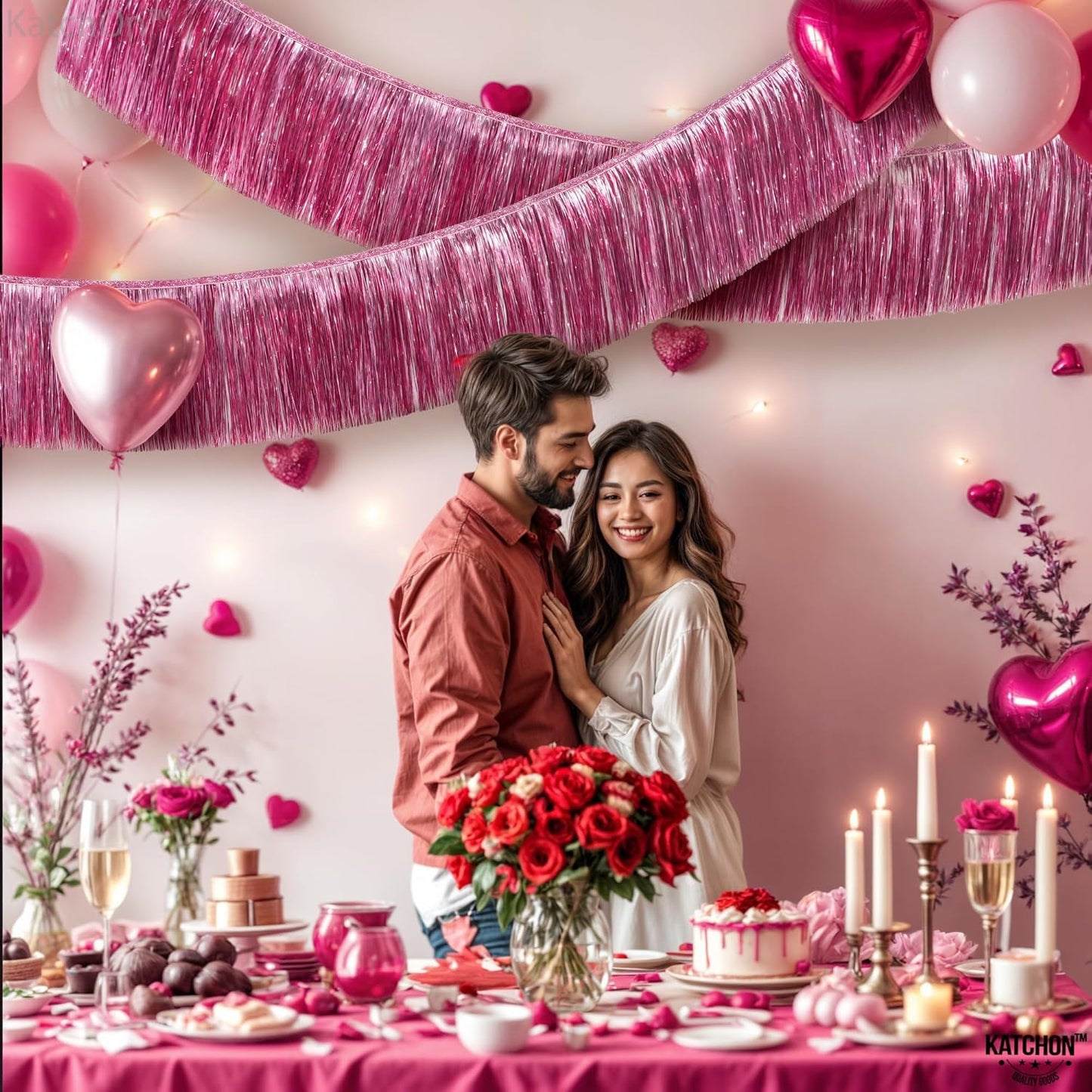 KatchOn, XtraLarge Pink Fringe Banner - 6.5 Ft,Pack of 2 | Fringe Garland for Birthday Party | Pink Streamers for Gender Reveal, Bachelorette Party Decorations | New Years Eve Decorations