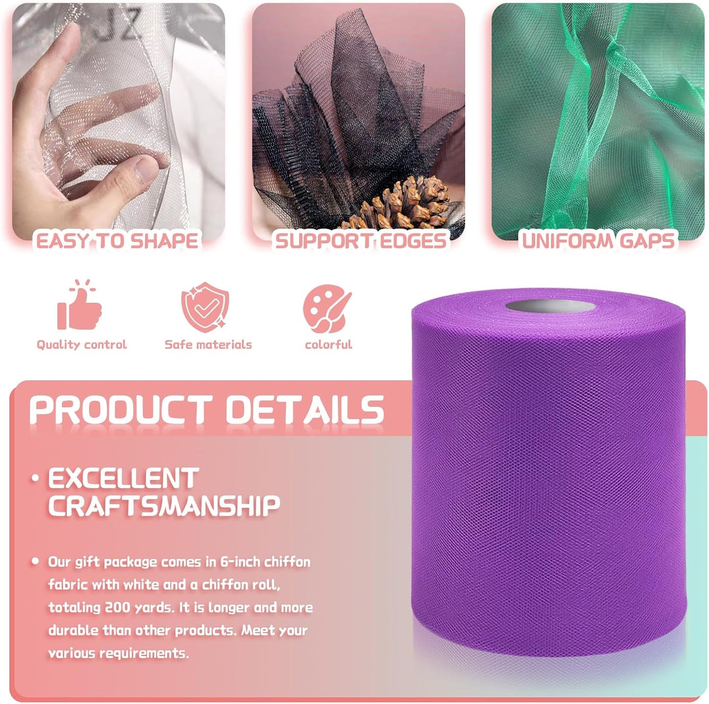 6" x 200 Yards Deep Purple Tulle Fabric Rolls, Purple Spool Tulle Ribbon for DIY Tutu Skirt Wedding Decoration Baby Shower Birthday Party Backdrop Gift Wrapping Bow Craft Supplies