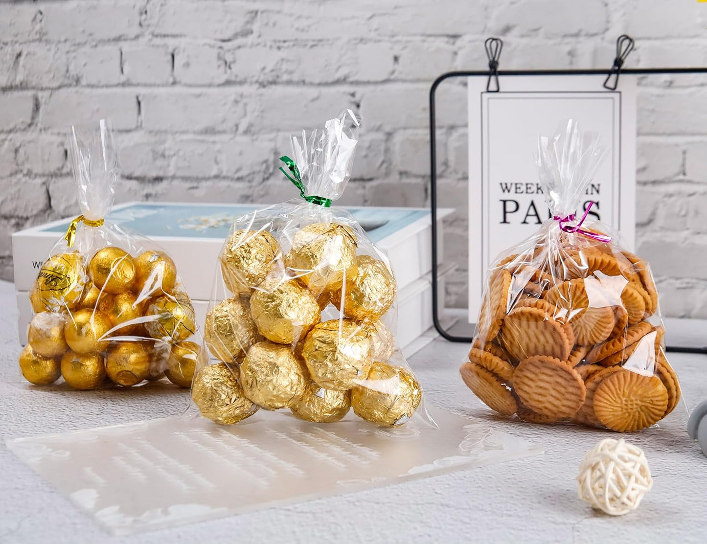 LOKIQNG Cellophane Bags Plastic Treat Bag Clear Cookie Candy Bags with Twist Ties for Party Favor Bag(100 Pack, 5x7inch)
