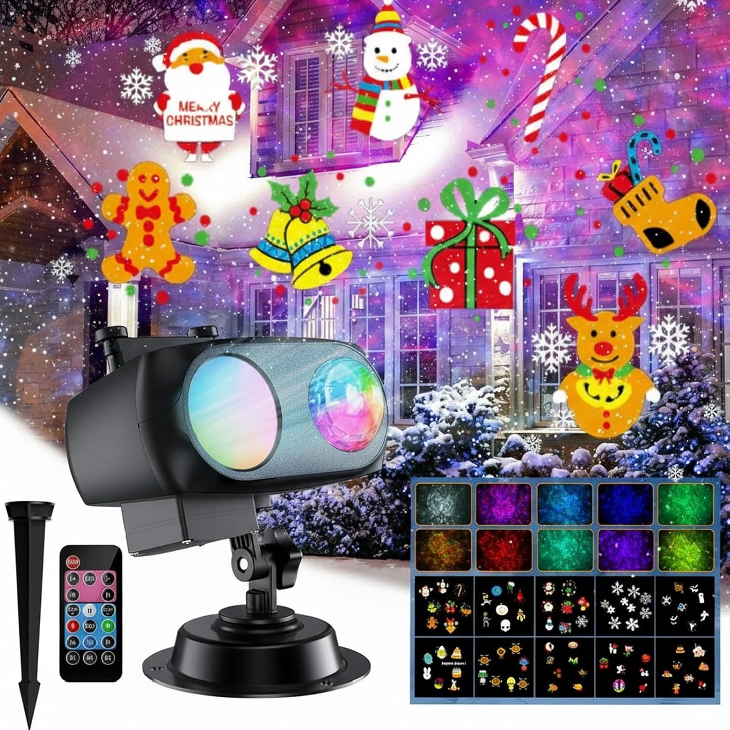 2025 Upgrade Christmas Halloween Projector Lights Outdoor Decorations, COOLWUFAN Holiday Projector Lights with Remote and 20 HD Effects(3D Ocean Wave) for Xmas Halloween Party Yard Decor