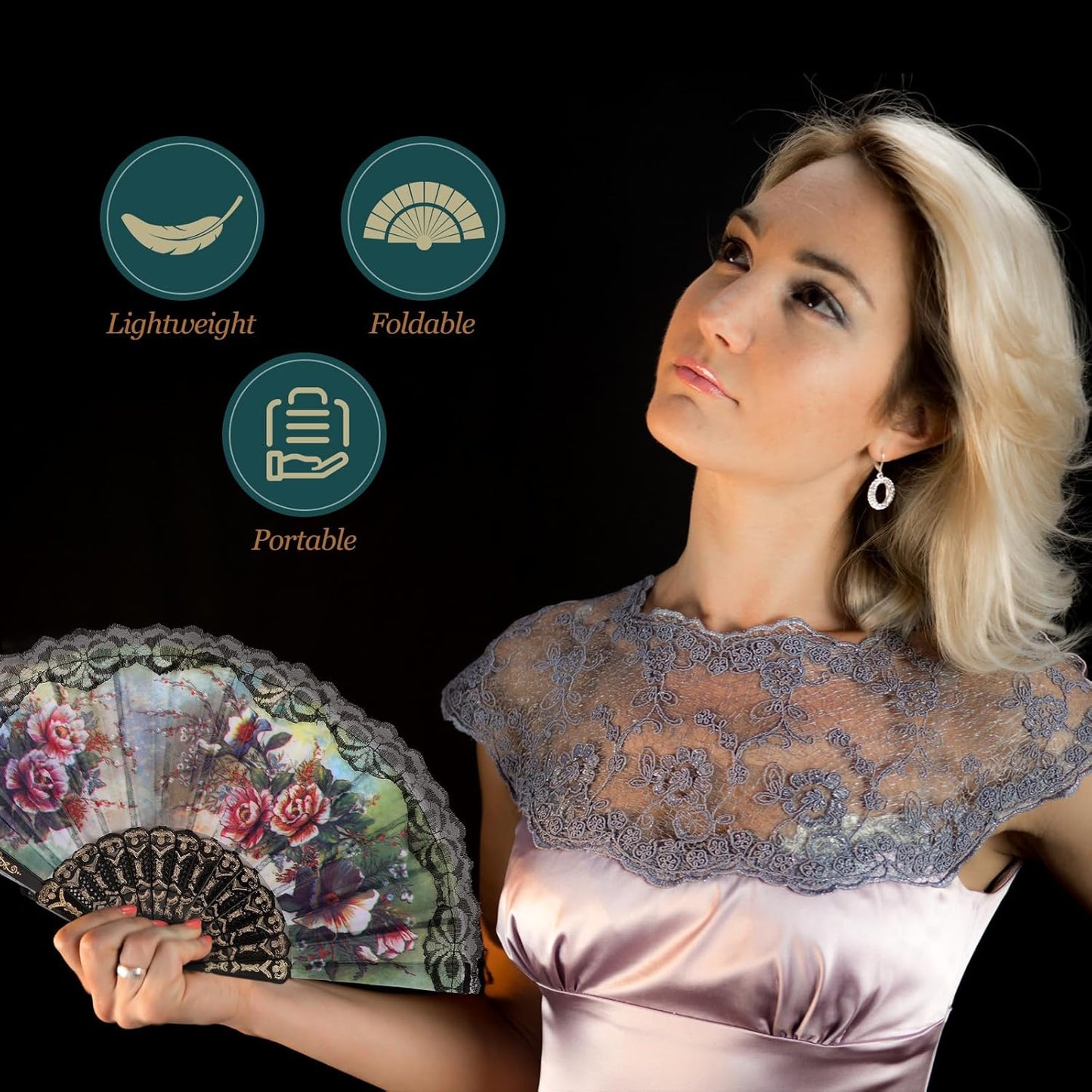 Geetery 30 Pcs Folding Hand Fan for Line Dancing Spanish Boots on The Ground Fans Gifts Bulk Colorful Silk Popping Rave for Women Tea Party Wedding Church Halloween Costume(Floral,Colors Random)