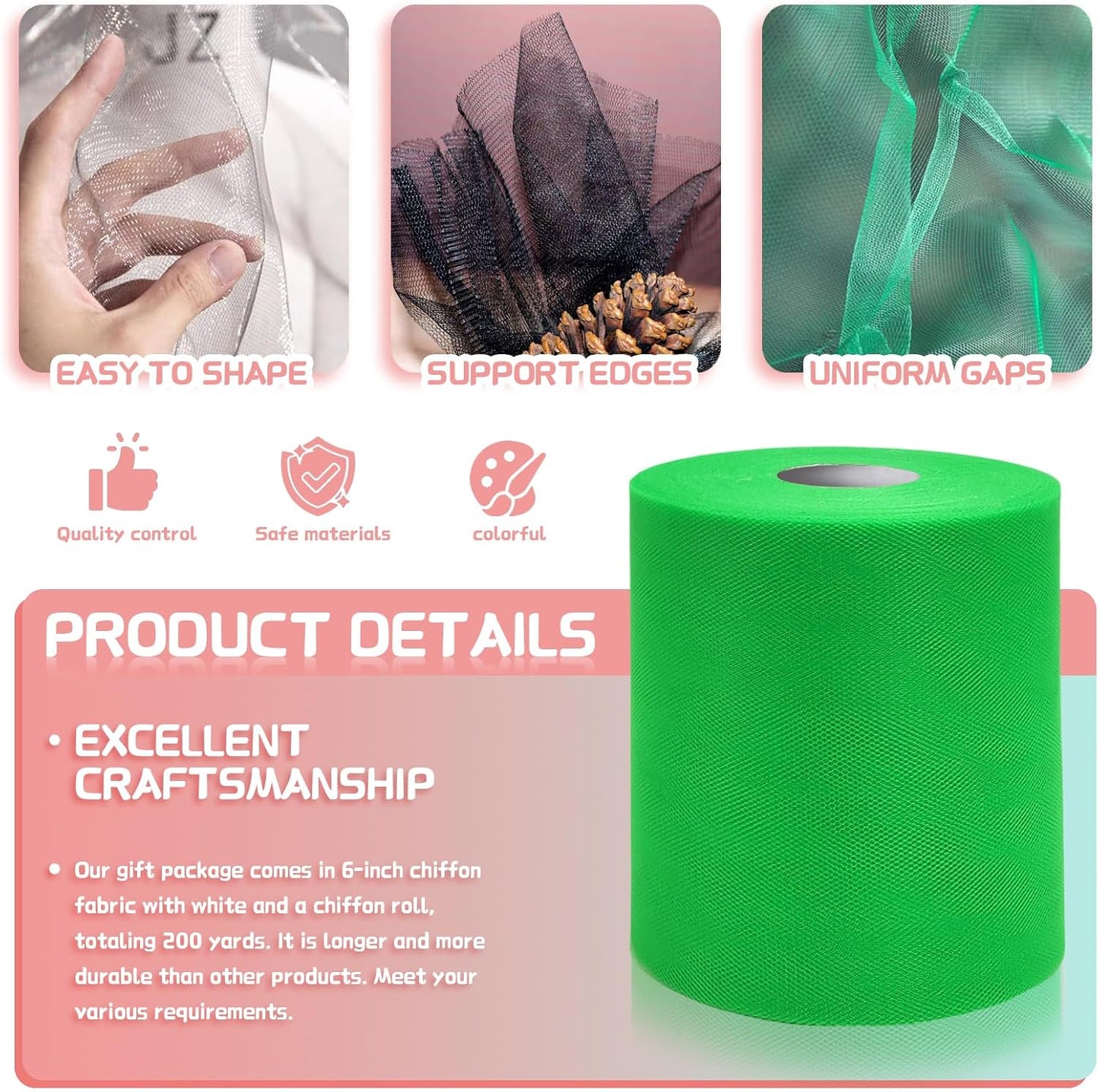 6" x 200 Yards Emerald Green Tulle Fabric Rolls, Green Spool Tulle Ribbon for DIY Tutu Skirt Gift Wrapping Bow Wedding Decoration Baby Shower Birthday Party Backdrop Craft Supplies