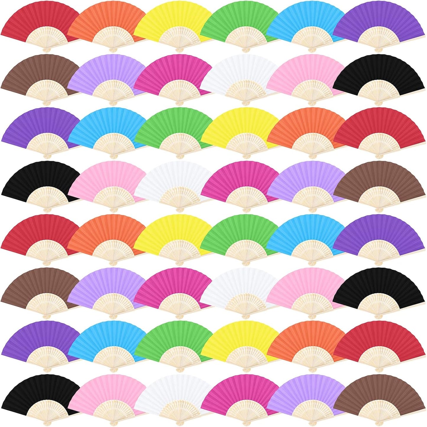 Aneco 48 Pieces Handheld Paper Fans Paper Folding Fans with Bamboos for Wedding Gift, Party, Home, DIY, Multicolor