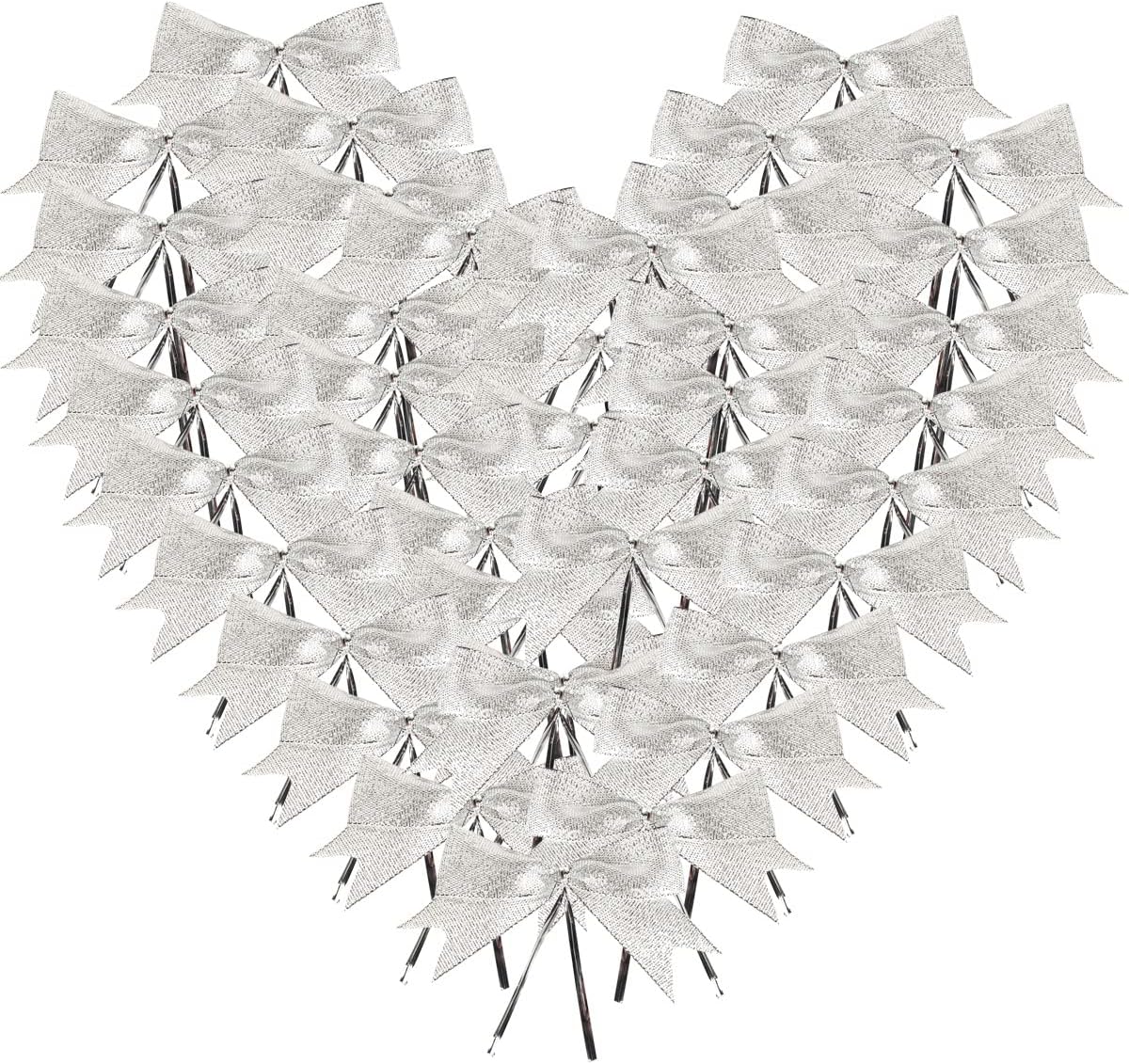 50pcs 3-1/2" Silver Twist Ties Metallic Silver Bows with Twist Tie Bows Fish Tail Cuttiog(Silver.)