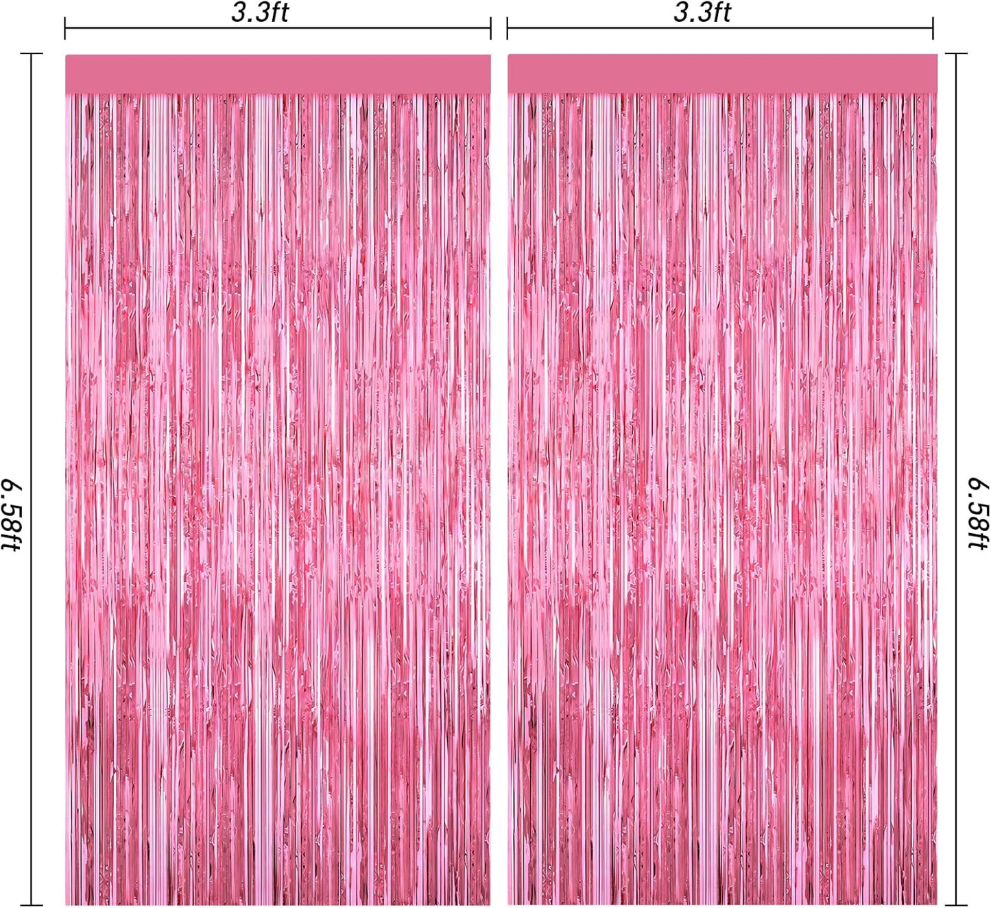 Pink Party Decorations, 2Pack Glitter Pink Backdrop, Metallic Tinsel Backdrop Fringe Curtains Backdrop Curtains, Photo Backdrop Party Supplies Wedding Engagement Christmas Birthday Party Decorations