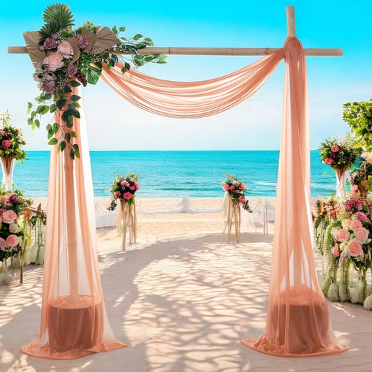 MDS Halloween Chiffon Draping Fabric - 2 Panel, 30" Wide x 100ft Long - Sheer Spooky Arbor & Canopy Drapery for Haunted House Backdrops, Party Ceilings, DIY Costumes & Themed Events - Coral Peach