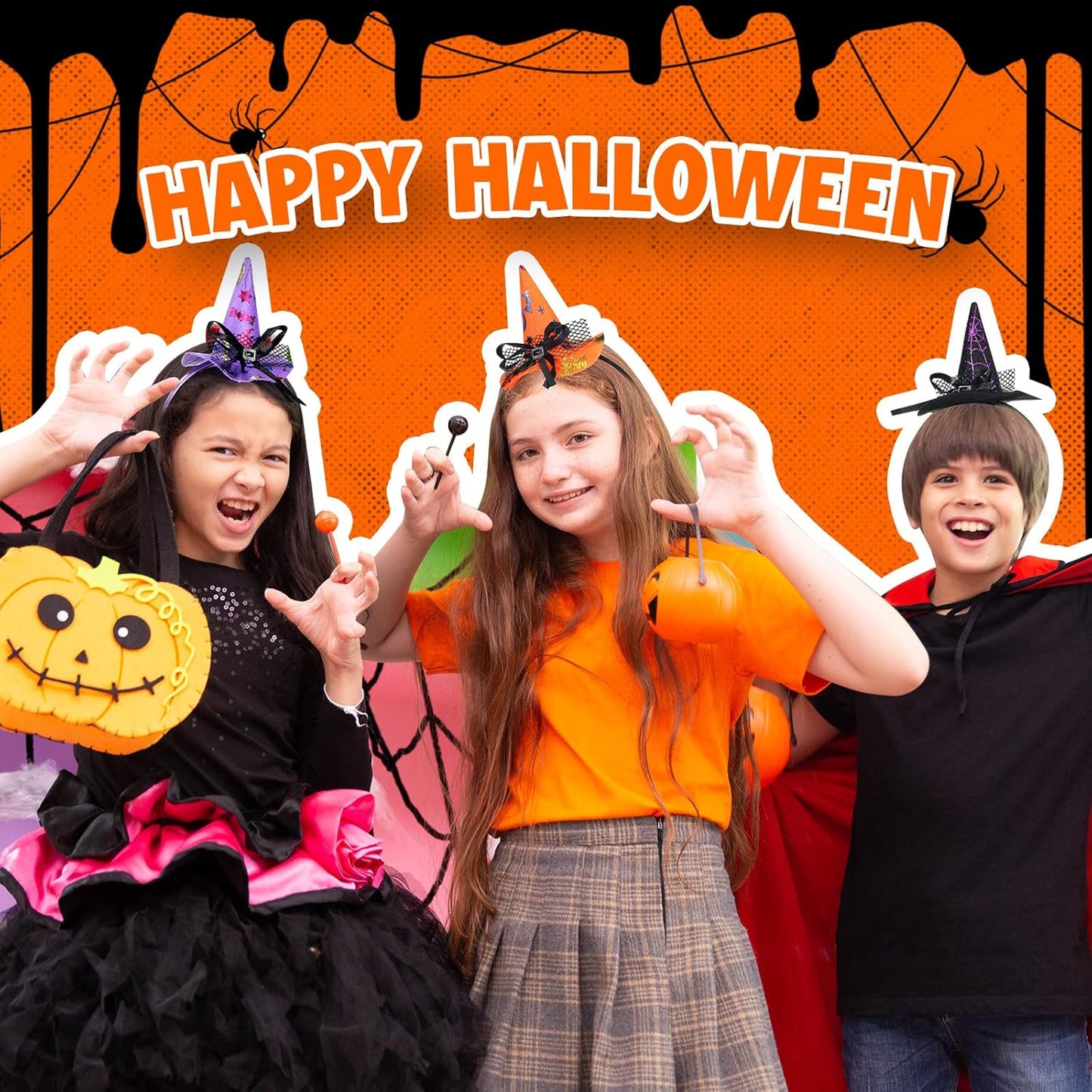 Hanaive 16 Pieces Halloween Headband Witch Hat Headband for Women Halloween Cosplay Witch Costume Hair Accessories