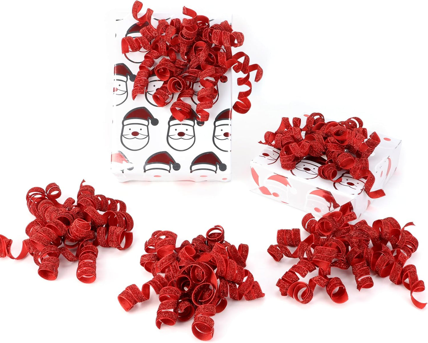 6" Metallic Glitter Red Self Adhesive Curly Ribbon Gift Wrap Bows for Christmas, Holiday, Birthday, Wedding, Presents, Party Favors Decorations 6-Count