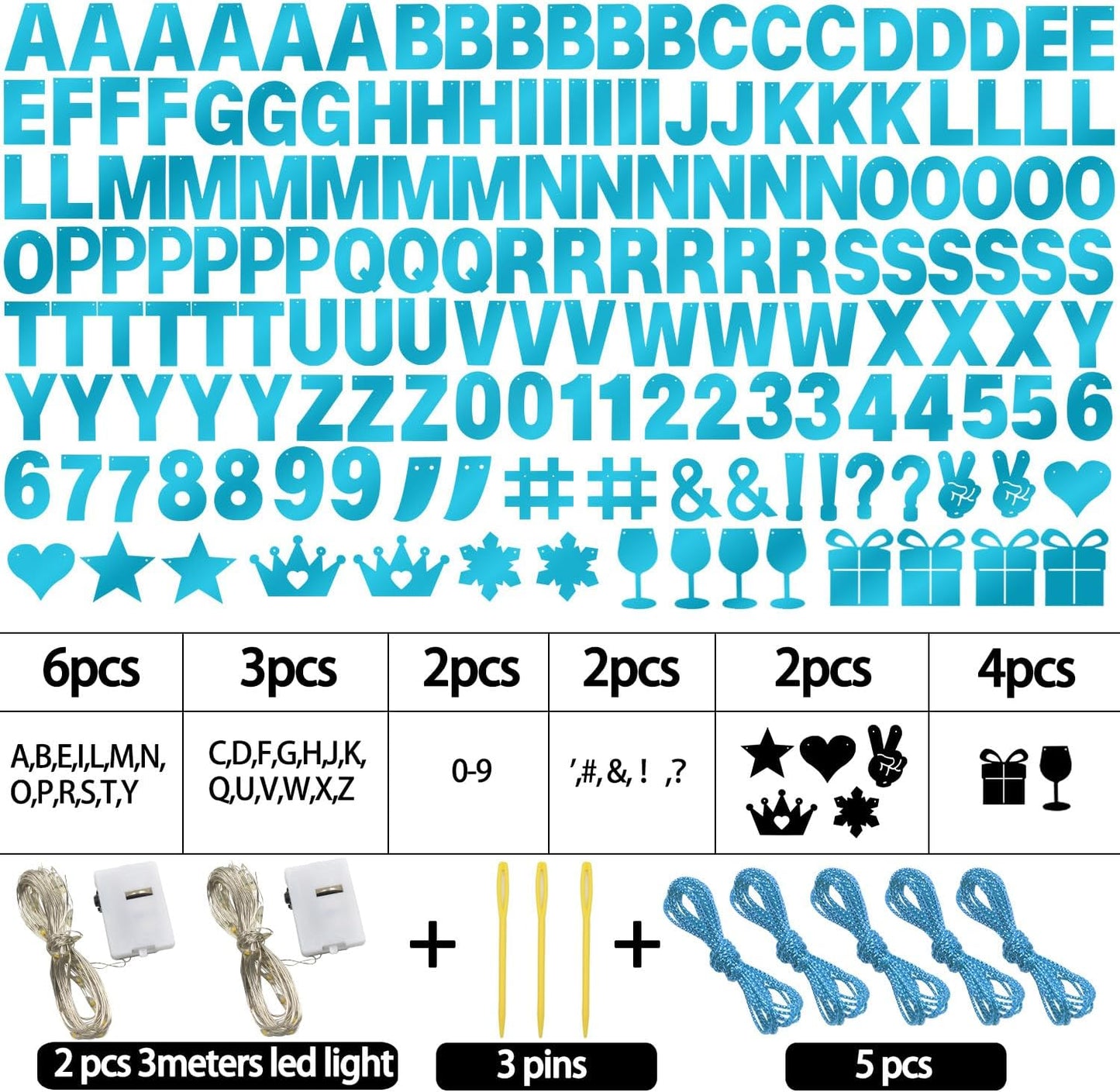 175Pcs DIY Glitter Customizable Banner Kit Happy Birthday Custom Letters Banner Happy New Year Personalized Banners Decor Christmas Baby Shower Birthday Party Decoration Supplies(Shiny Light Blue)