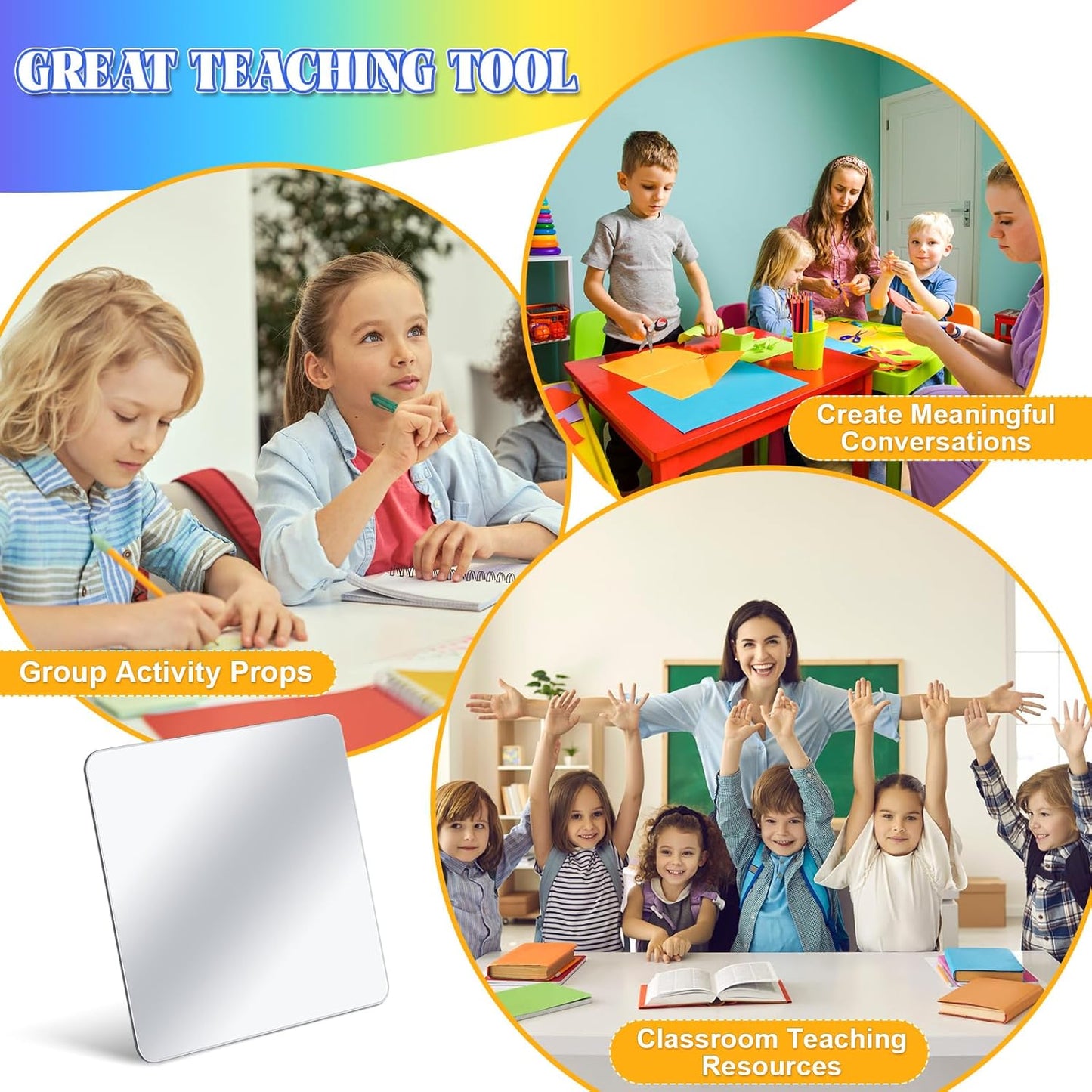 Dandat 10 Pcs Small Mirrors for Kids 6 x 6 Inch Square Shatter Proof Reflector Toddler Glass Plastic Reflector for Classroom DIY Craft Preschool Facial Expression (Classic Colors)