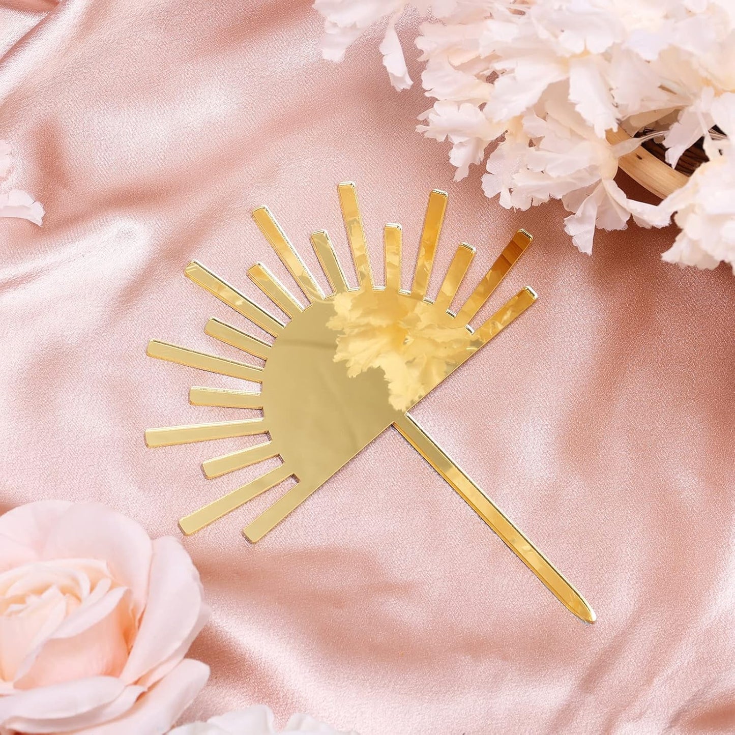 Huray Rayho Sun Acrylic Cake Topper Boho Theme Mirror Cake Topper for Photo Booth Props You Are My Sunshine Birthday Party Supplies First Trip Around the Sun Party Decoration