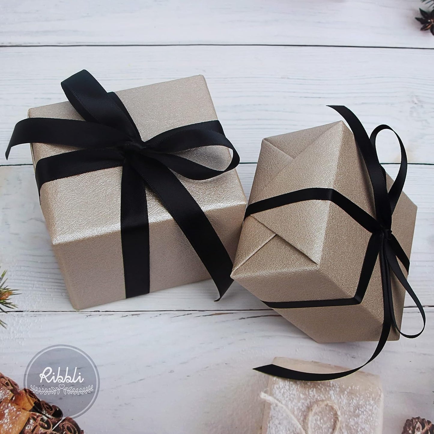 Ribbli Double Faced Black Satin Ribbon,1/2” x Continuous 25 Yards,Use for Bows Bouquet,Gift Wrapping,Floral Arrangement