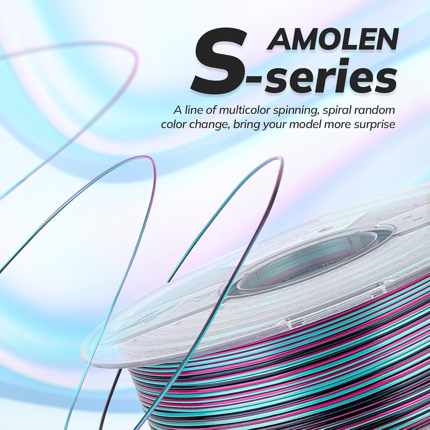 AMOLEN Silk PLA 3D Printer Filament, Shiny Multicolor Rainbow PLA Filament 1.75mm, Fast Color Change PLA 3D Printing Filament for Most FDM 3D Printer, Black Turquoise Magenta, 1kg (2.2lbs)