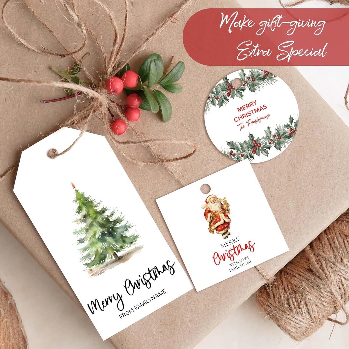 Custom Gift Tags - Personalized Hang Tags for Christmas Presents, Custom Christmas Tags
