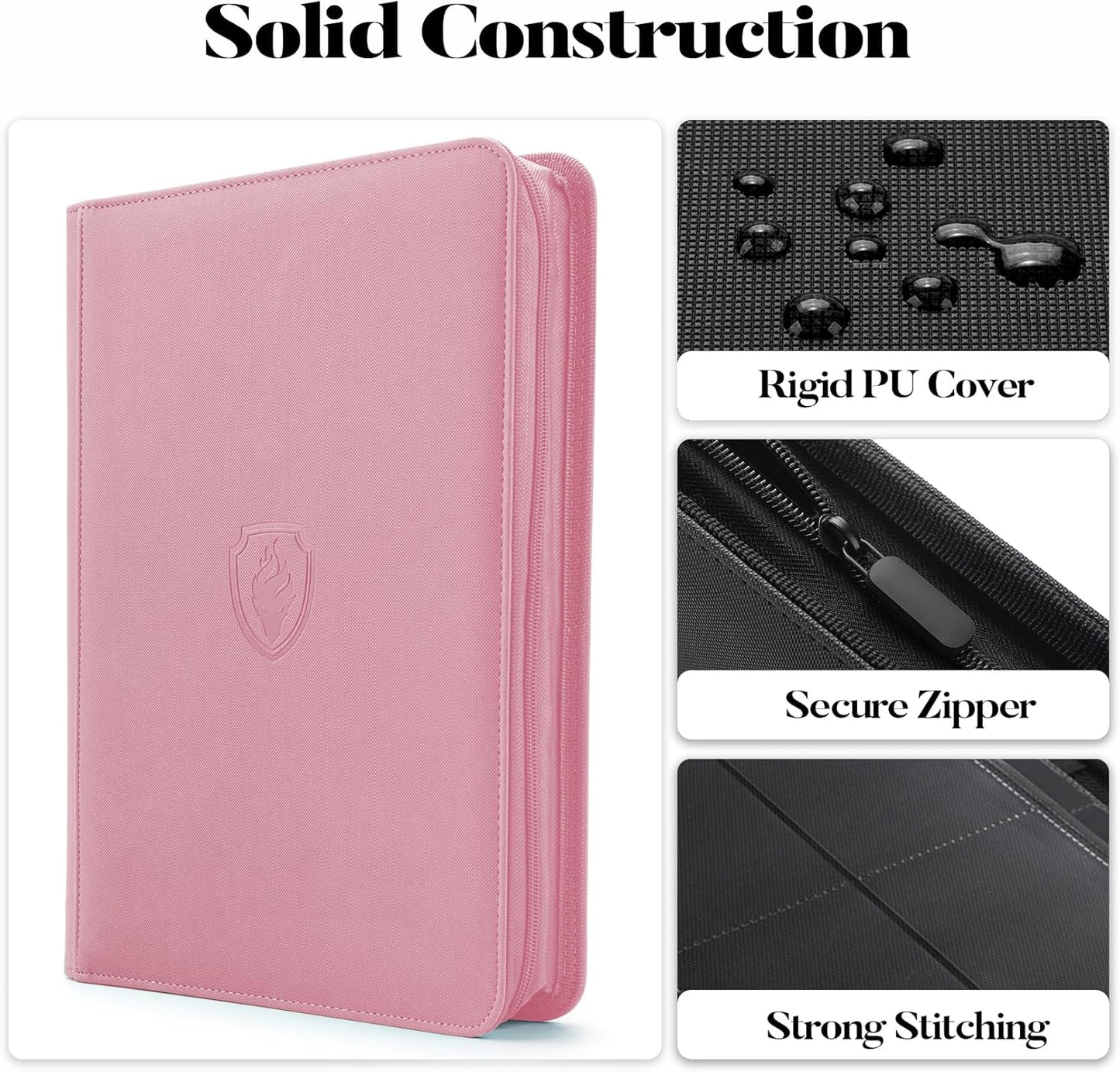 Premium Zip Card Binder, Fabmaker 9 Pocket Trading Card Binder, 360 Zipper Card Collection Album Folder, Side-Loading Card Holder for MTG, TCG, Sports Cards, Pink