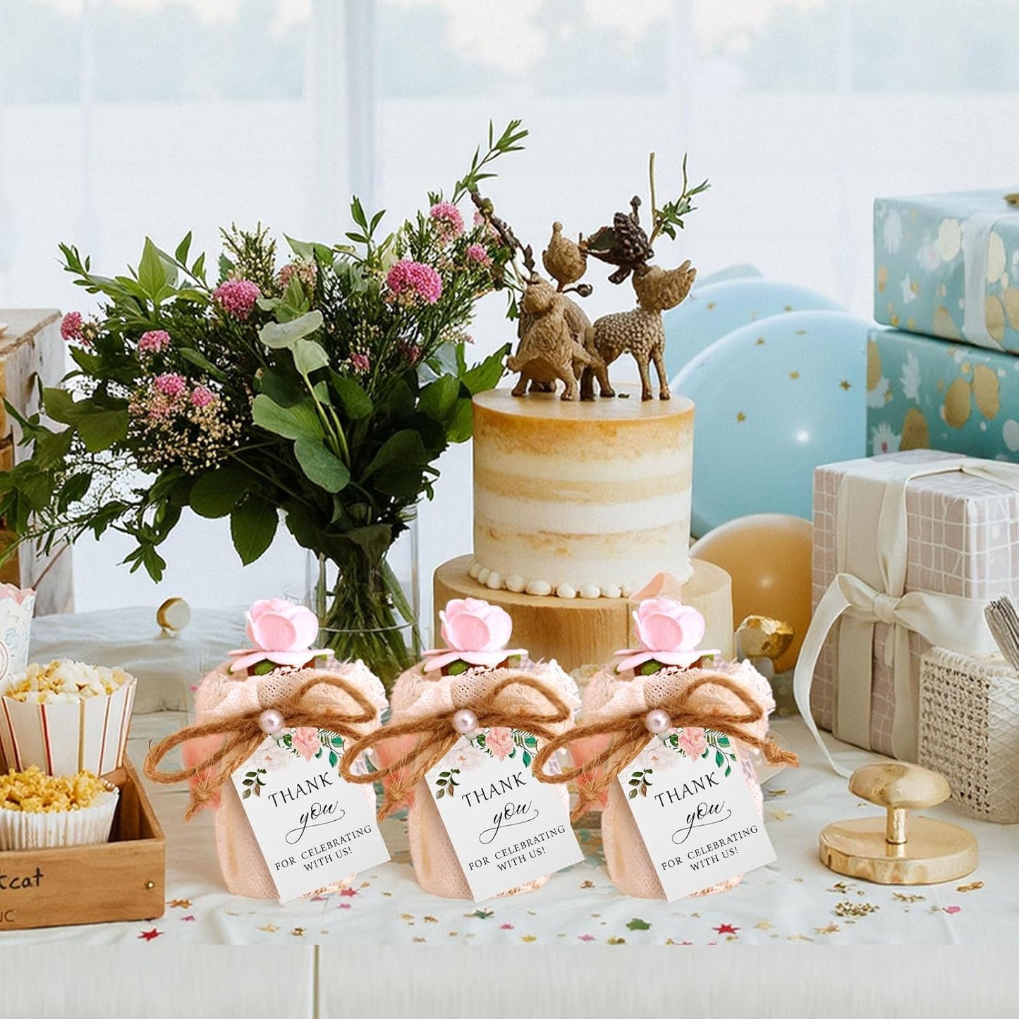 SallyFashion 75PCS Thank You Gift Tags, 2x3inch Floral Personalized Gift Tags with String for Wedding Birthdays Party Favors Baby Shower Bridal Shower