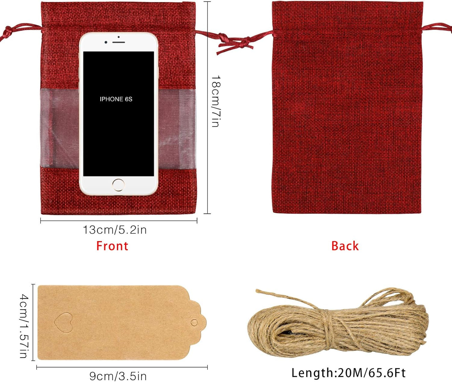 GIOIPC 50Pcs 5 x 7 Inch Linen Burlap Sheer Bags with Drawstring and Bonus Gift Tags for Wedding Birthday Bag,Craft Bags,Cosmetic Samples