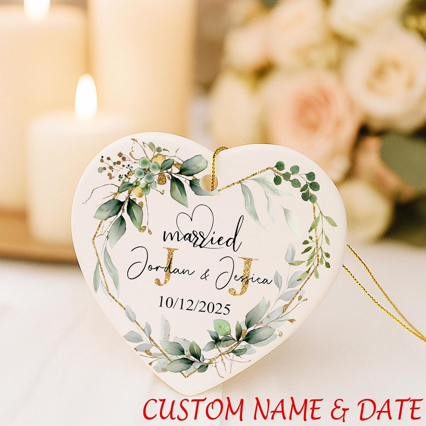 Love Signal Personalized Married Ceramic Ornament, Mr Mrs 2025 Ornaments Custom Name Date, Ornament Gift for Wedding Newlywed Engaged Couple Christmas