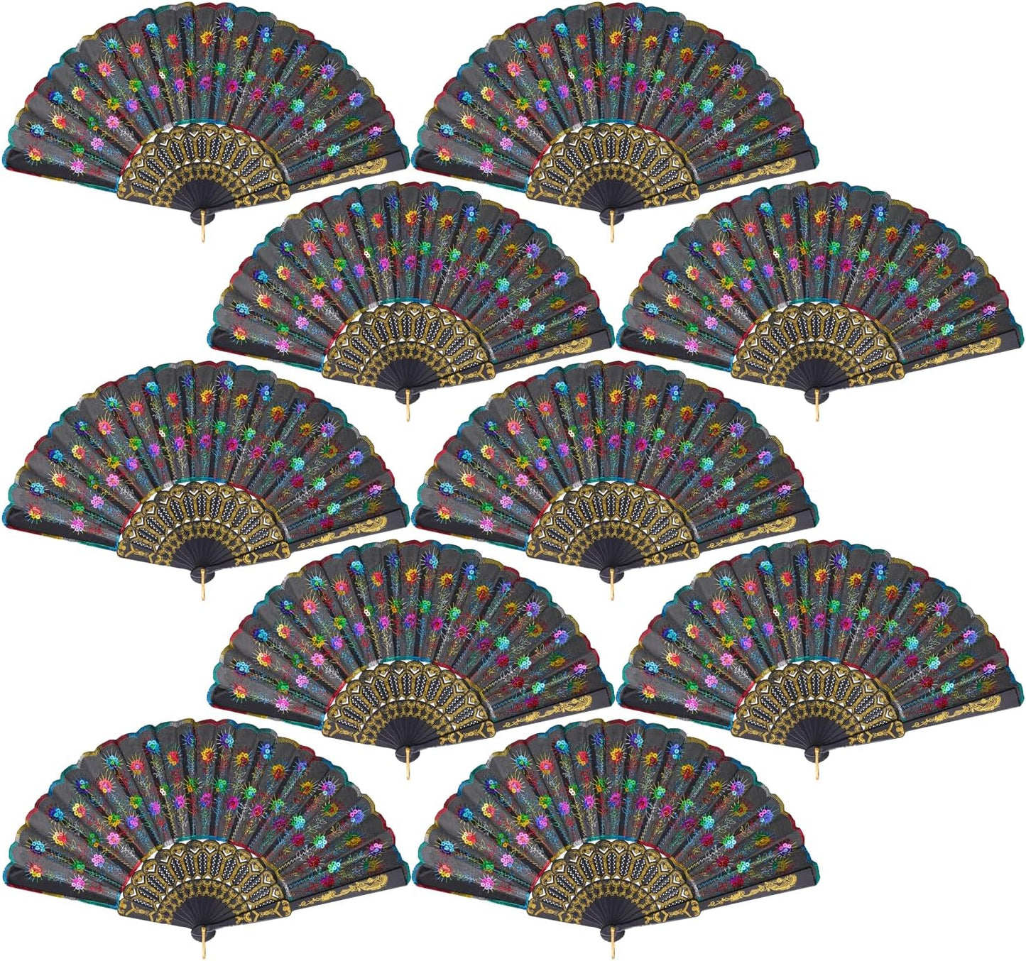 QIRMIZI 10 Pack Fabric Folding Handheld Fans, Perfect for Weddings, Parties, and Dancing,Multicolour