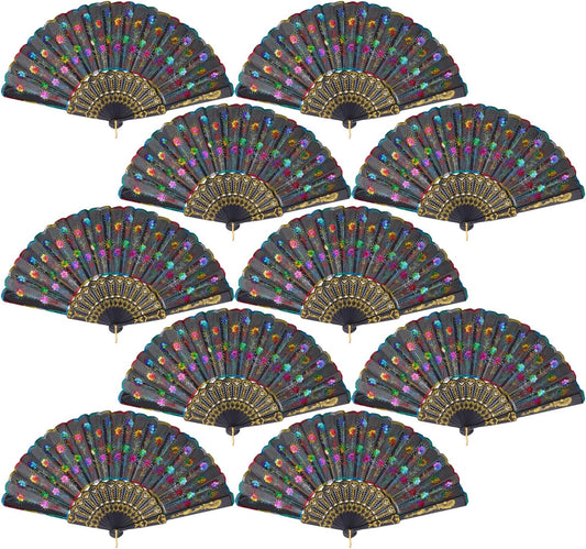 QIRMIZI 30 Pack Fabric Folding Handheld Fans, Perfect for Weddings, Parties, and Dancing,Multicolour