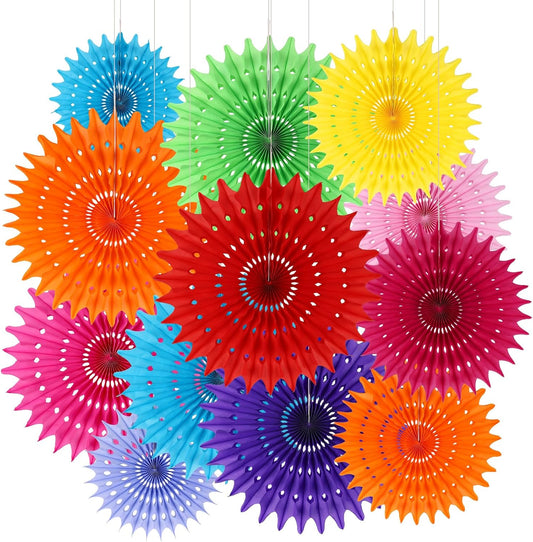 BestoFun 12PCS Paper Fans Mexican Party Decorations Tissue Paper Flowers Decorations for Girl Groovy Birthday Baby Shower Wedding Bachelorette Room Wall Hanging Décor